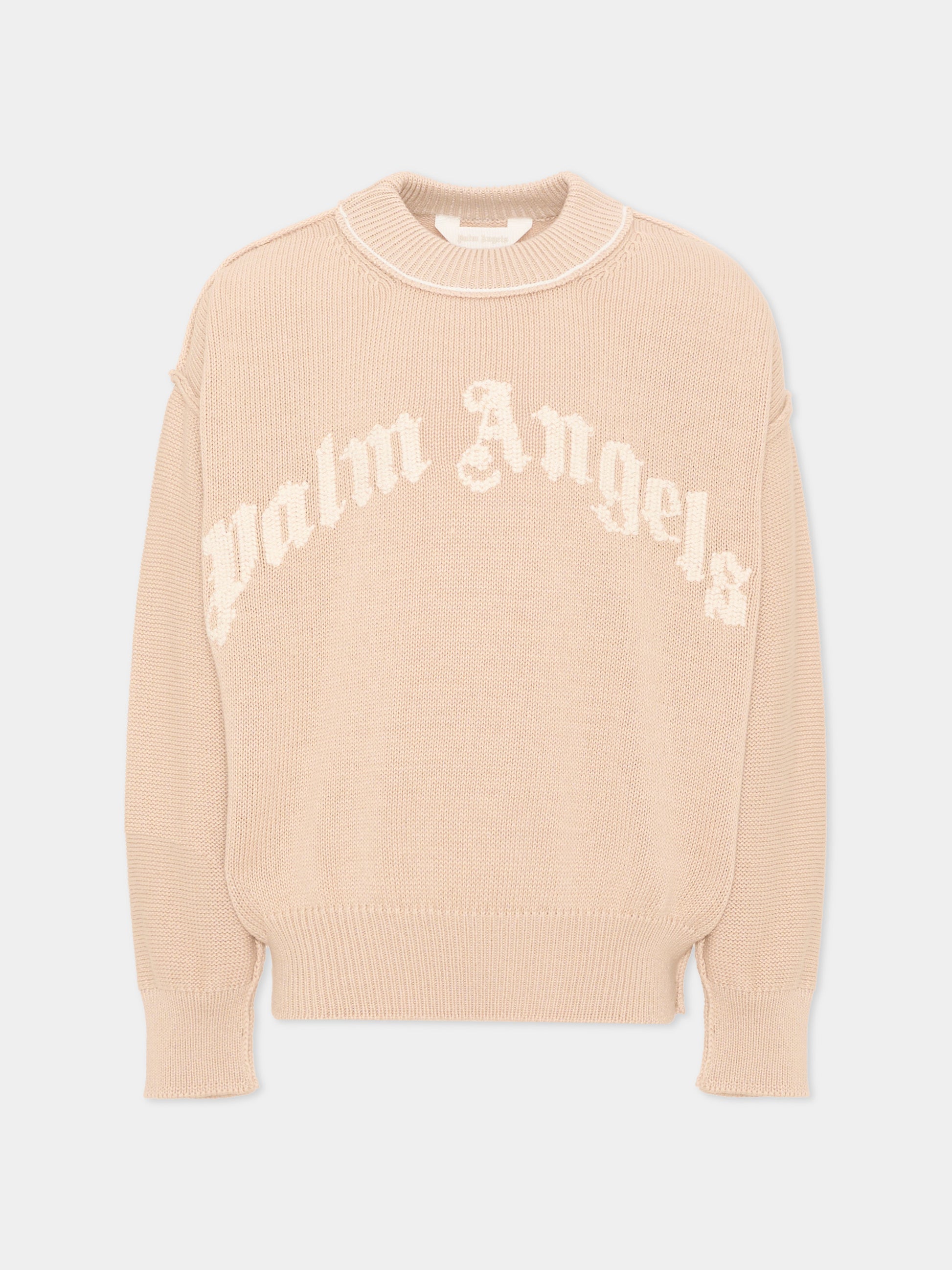 Maglione beige per bambino con logo,Palm Angels,F6PAJBJP146 1531