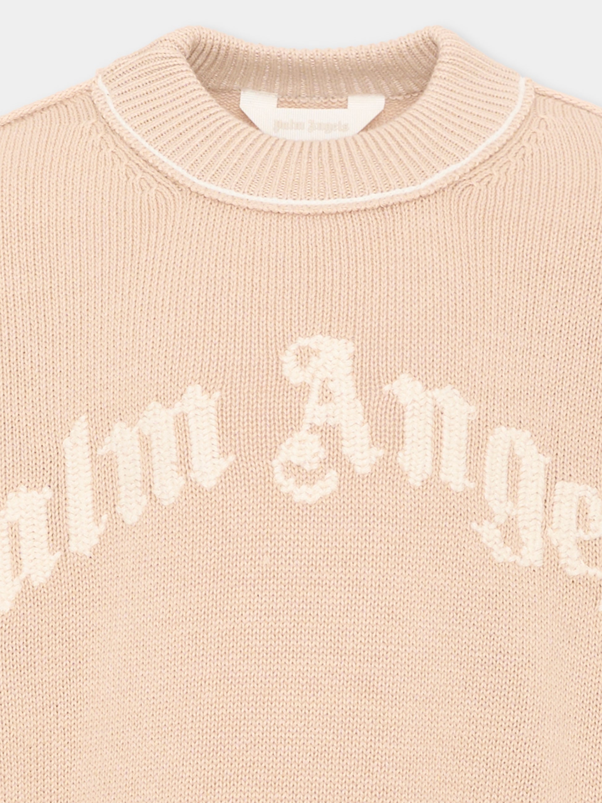Maglione beige per bambino con logo,Palm Angels,F6PAJBJP146 1531