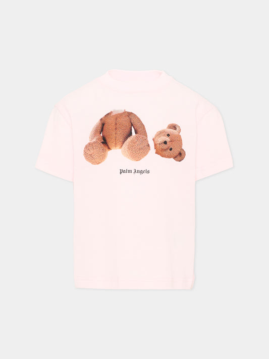 T-Shirt rosa per bambina con Teddy Bear,Palm Angels,F6PAJGTH050 042