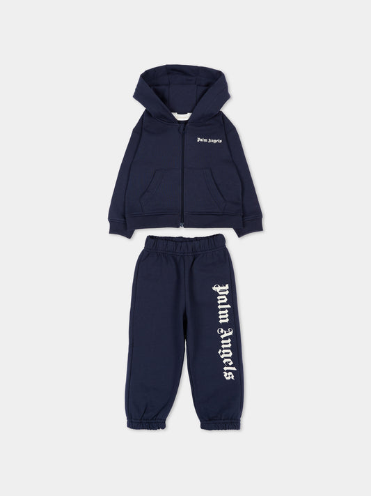 Completo sportivo lungo blu per neonato con logo,Palm Angels,F6PANBTP180 1528