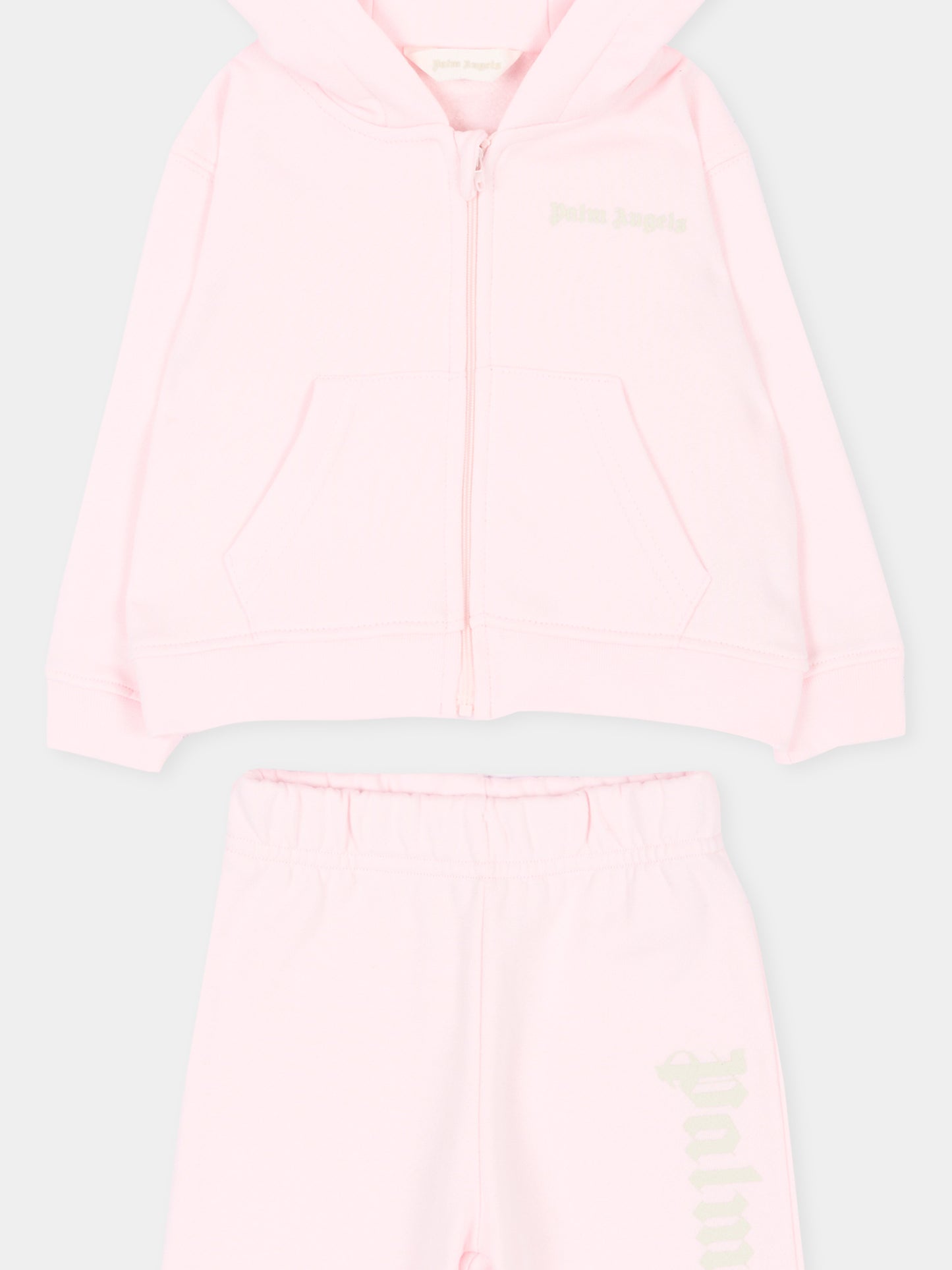 Completo sportivo lungo rosa per neonata con logo,Palm Angels,F6PANGTP181 042