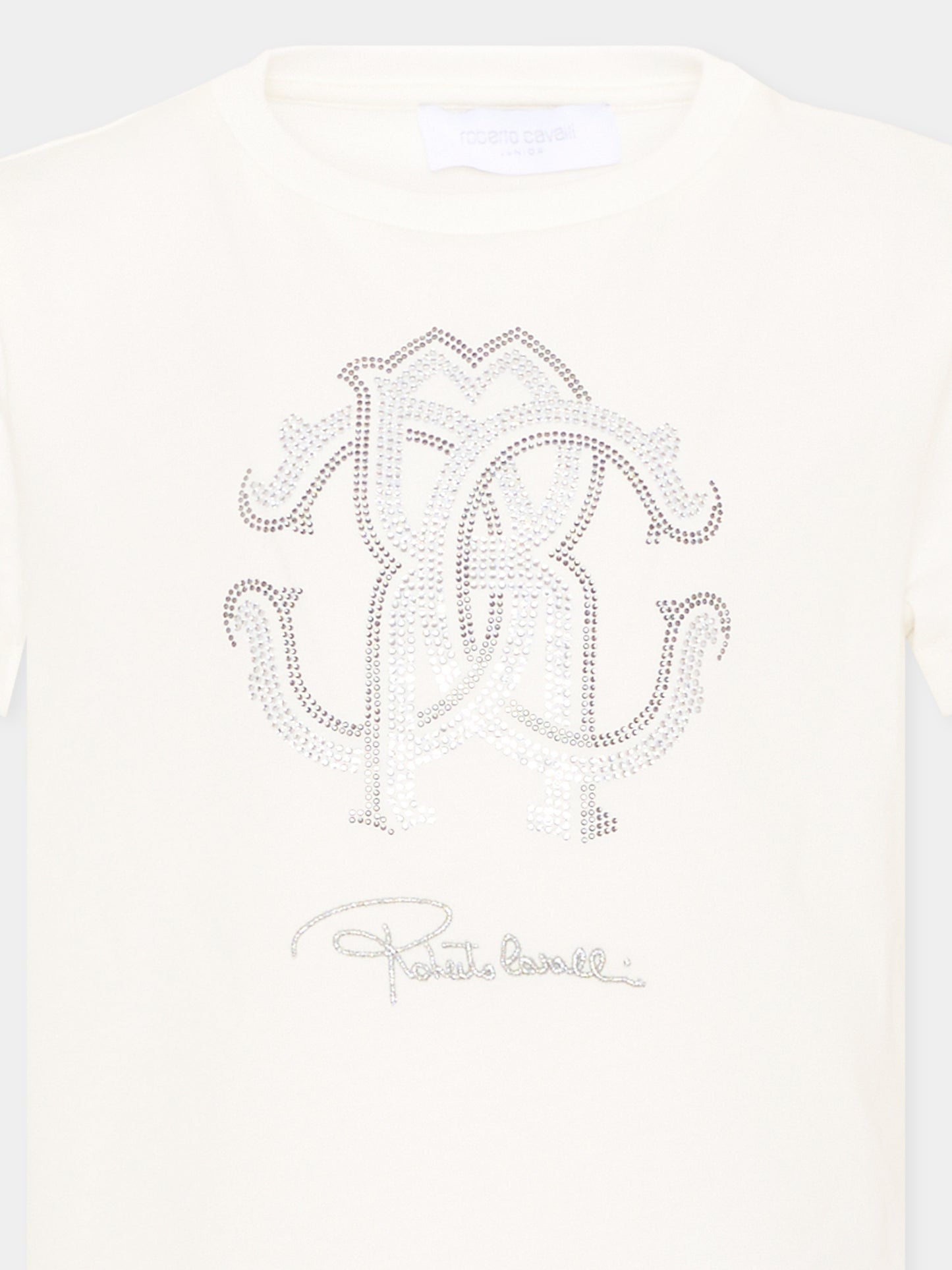 T-shirt avorio per bambina con logo,Roberto Cavalli Kids,CGA26111TS AVORIO_C.C