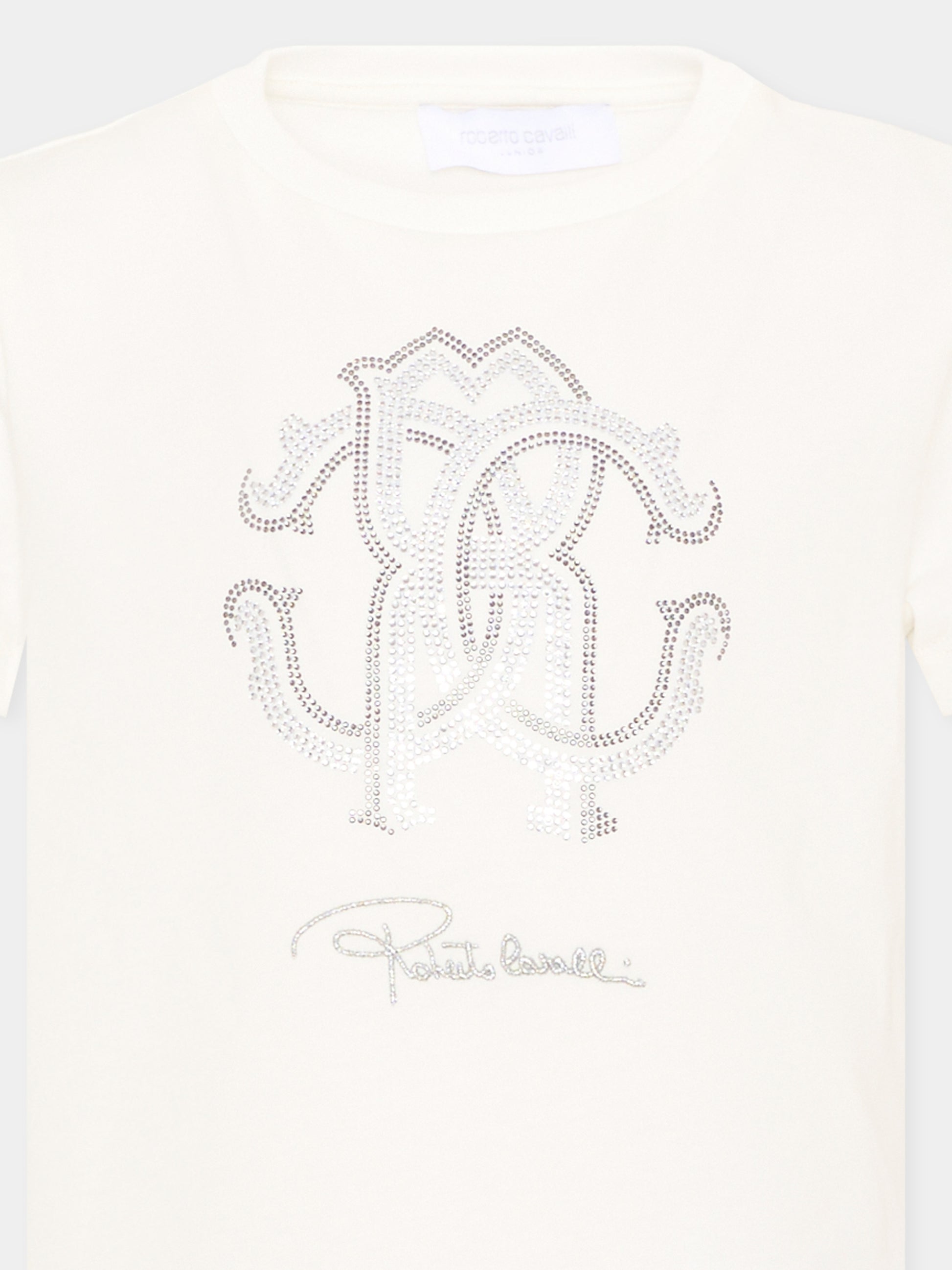 T-shirt avorio per bambina con logo,Roberto Cavalli Kids,CGA26111TS AVORIO_C.C