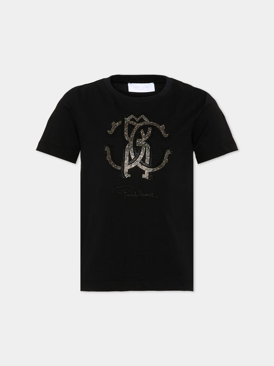 T-shirt nera per bambina con logo,Roberto Cavalli Kids,CGA26111TS BLACK