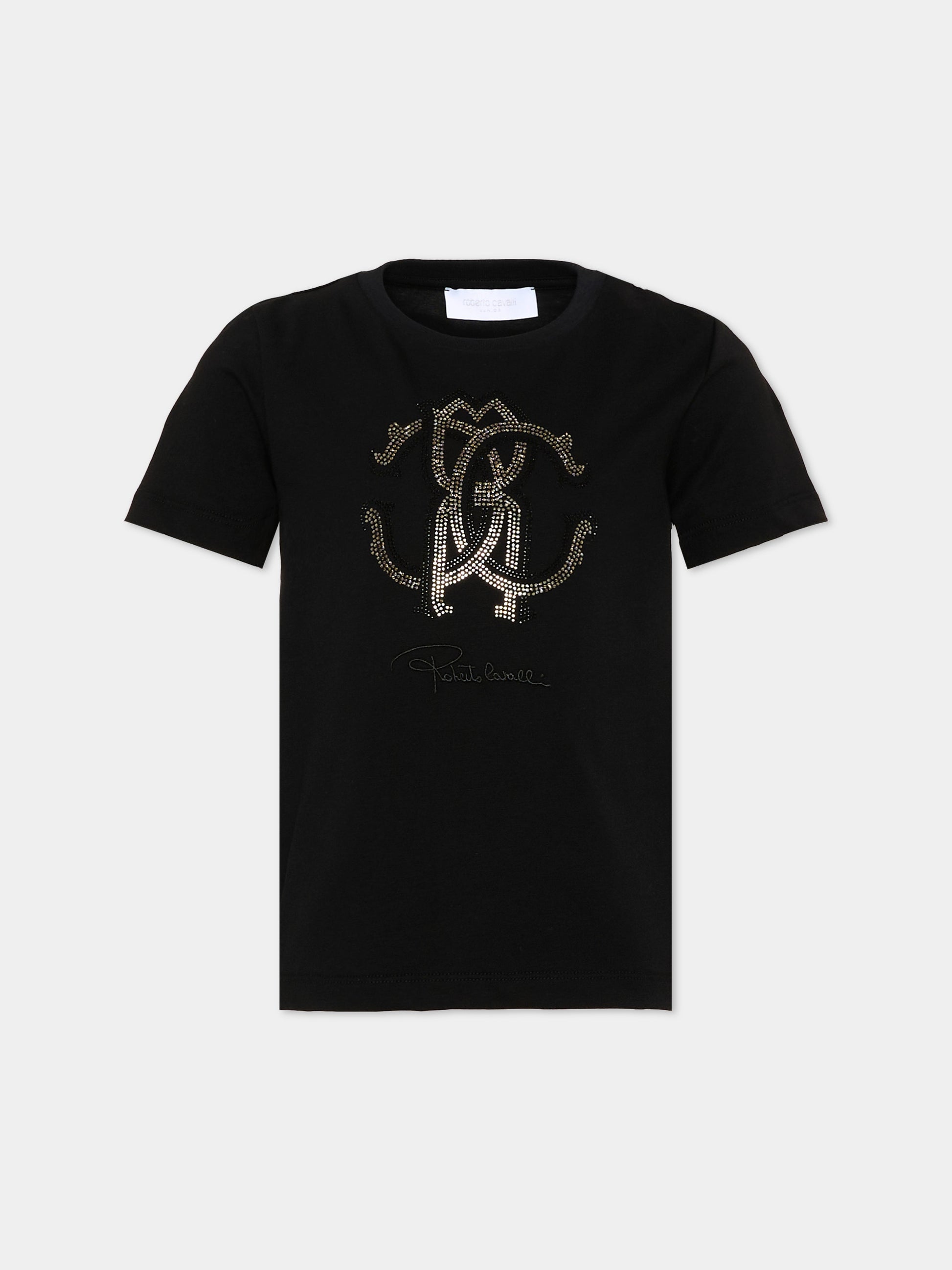 T-shirt nera per bambina con logo,Roberto Cavalli Kids,CGA26111TS BLACK