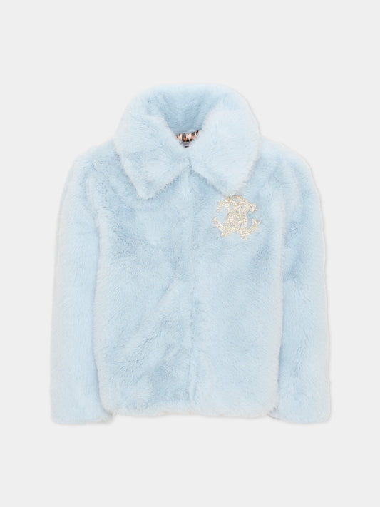 Ecopelliccia celeste per bambina monogramma,Roberto Cavalli Kids,CGA26048PL SKYRIDE/GN