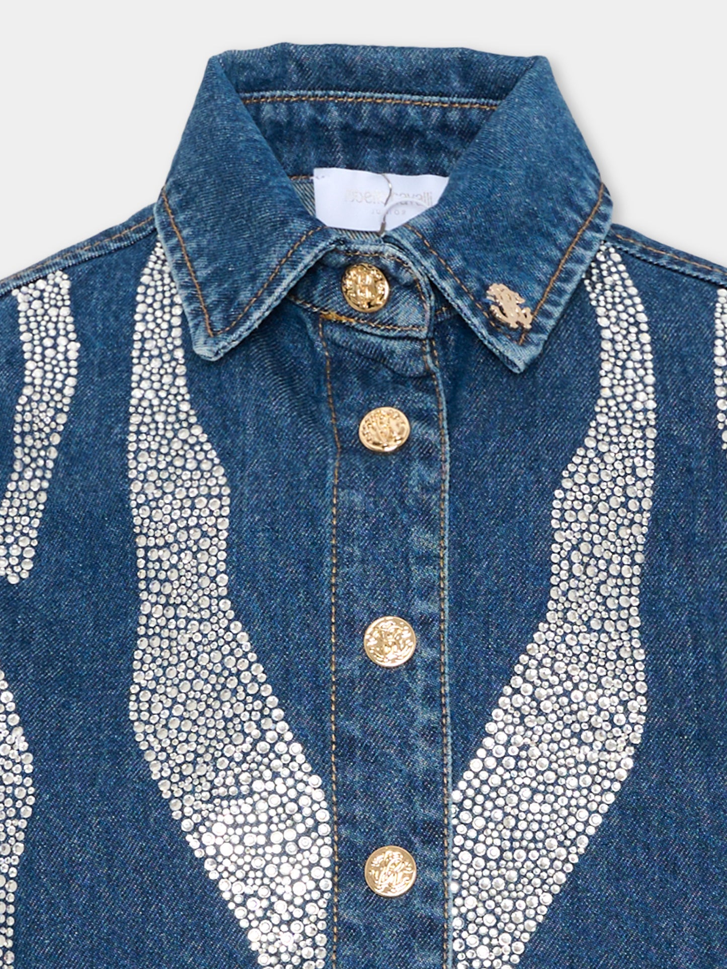 Giubbotto Di Jeans denim per bambina con strass,Roberto Cavalli Kids,CGA26002CA D.BLUE_MED