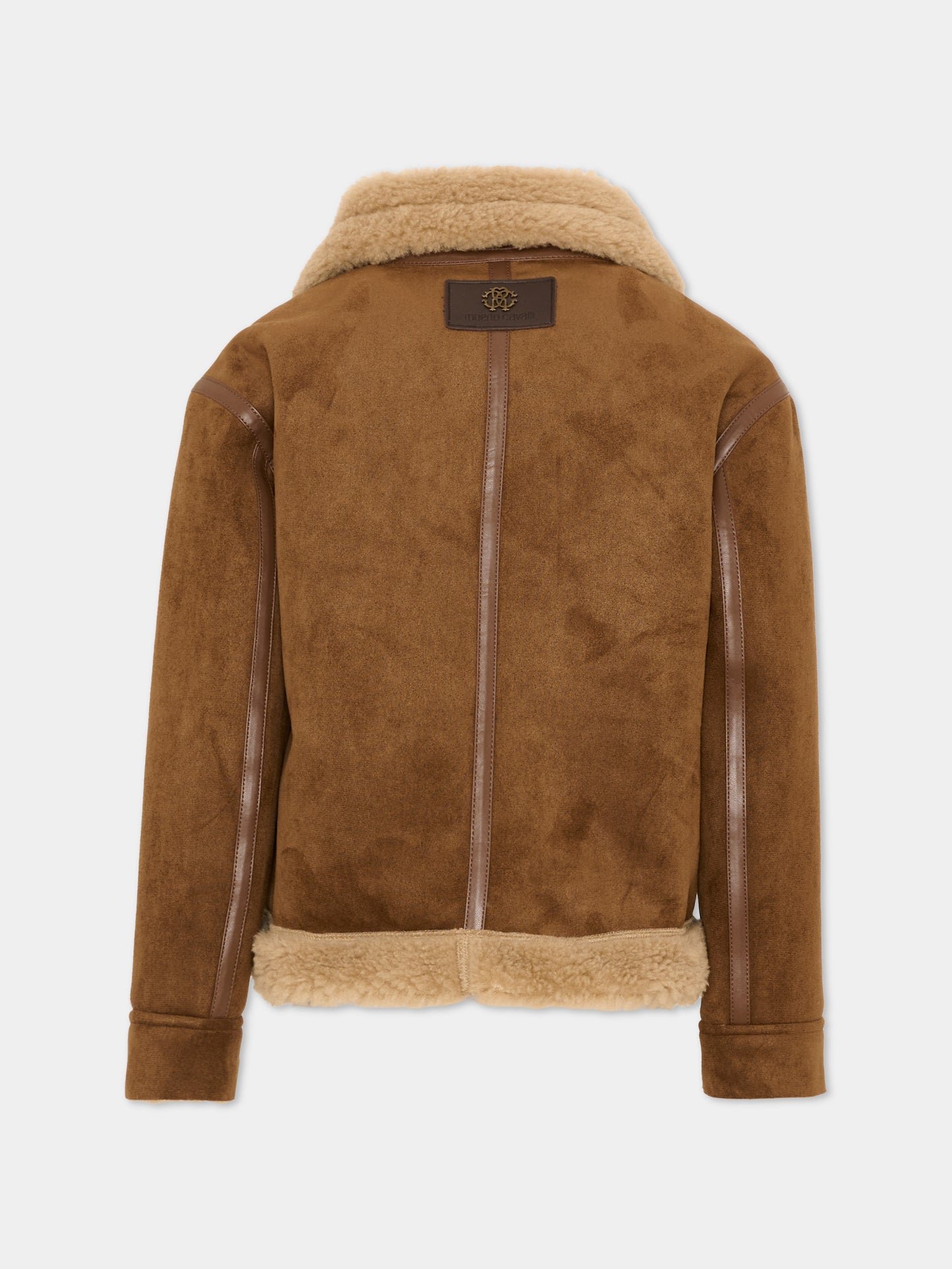 Ecopelliccia marrone per bambini con logo,Roberto Cavalli Kids,CBA26114MT BROWN_R/BM