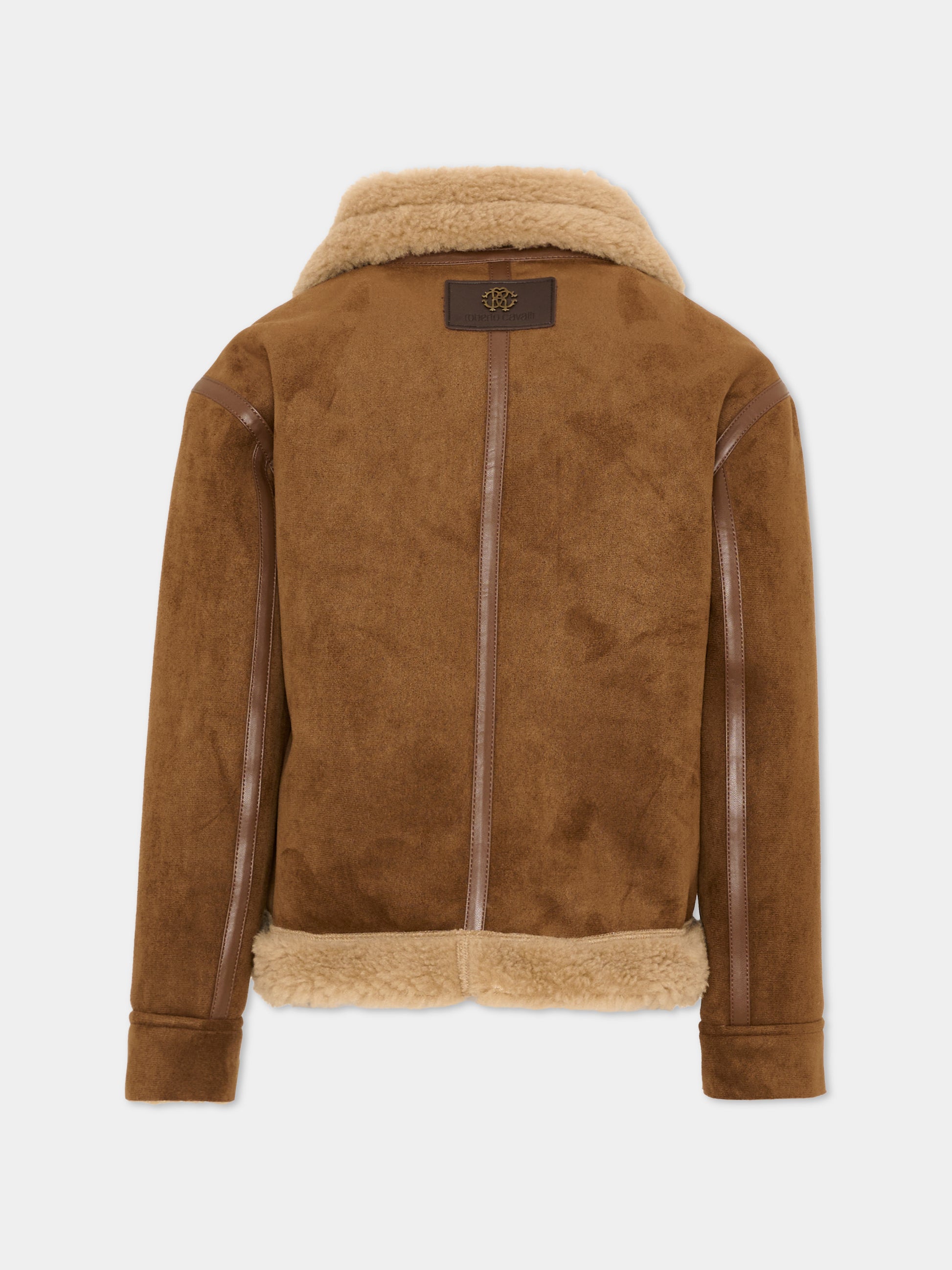 Ecopelliccia marrone per bambini con logo,Roberto Cavalli Kids,CBA26114MT BROWN_R/BM