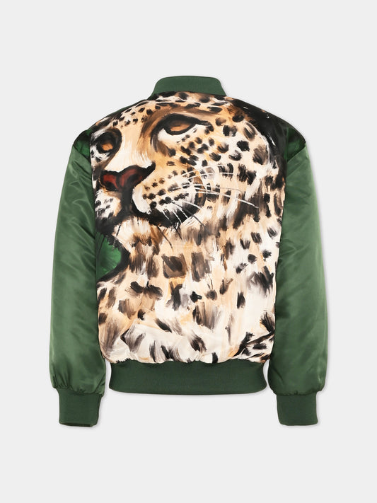 Bomber verde per bambino con stampa,Roberto Cavalli Kids,CBA26143GB GREEN_MYR.