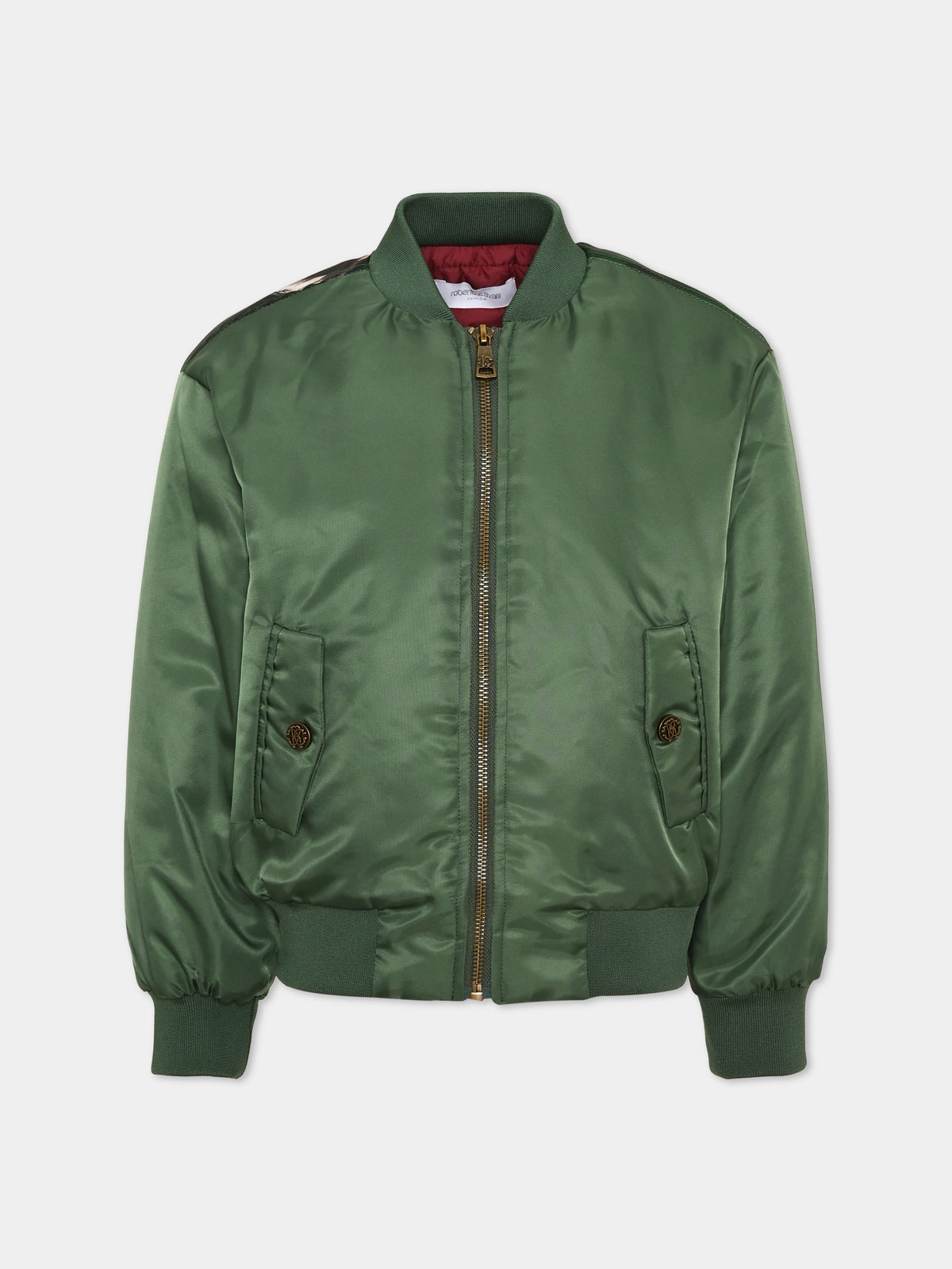 Bomber verde per bambino con stampa,Roberto Cavalli Kids,CBA26143GB GREEN_MYR.