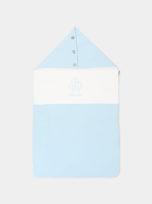 Sacco nanna celeste per neonato logo ricamato,Roberto Cavalli Kids,CLA26049SN SKYRIDE/A.