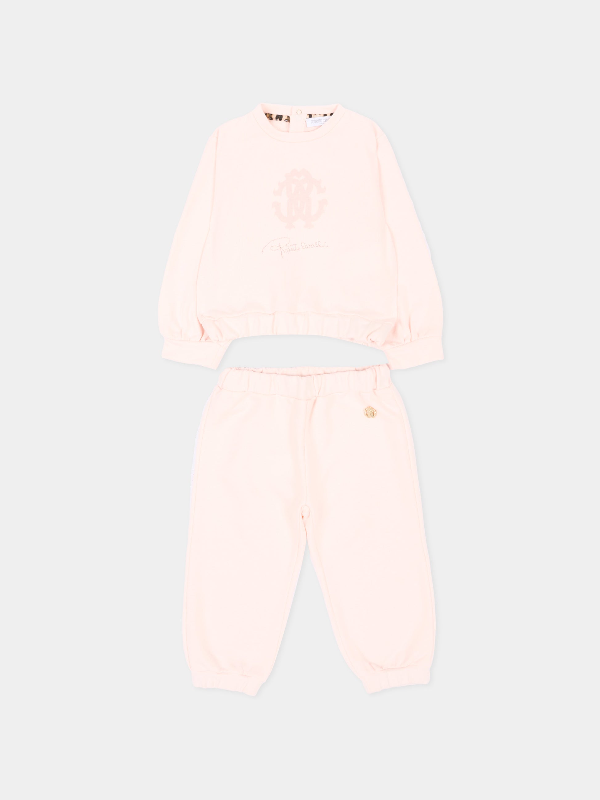 Completo sportivo lungo rosa per neonata con logo,Roberto Cavalli Kids,CIA26034CF PINK_H/P.H