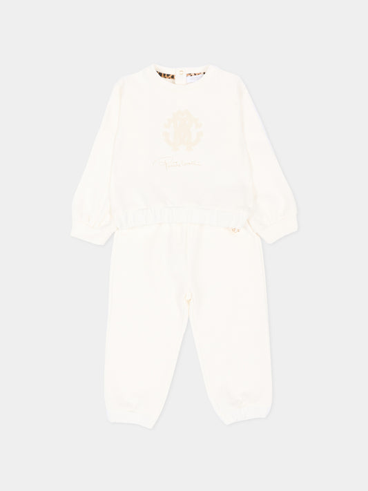 Completo sportivo lungo avorio per neonati con logo,Roberto Cavalli Kids,CIA26034CF AVOR.CC/AV