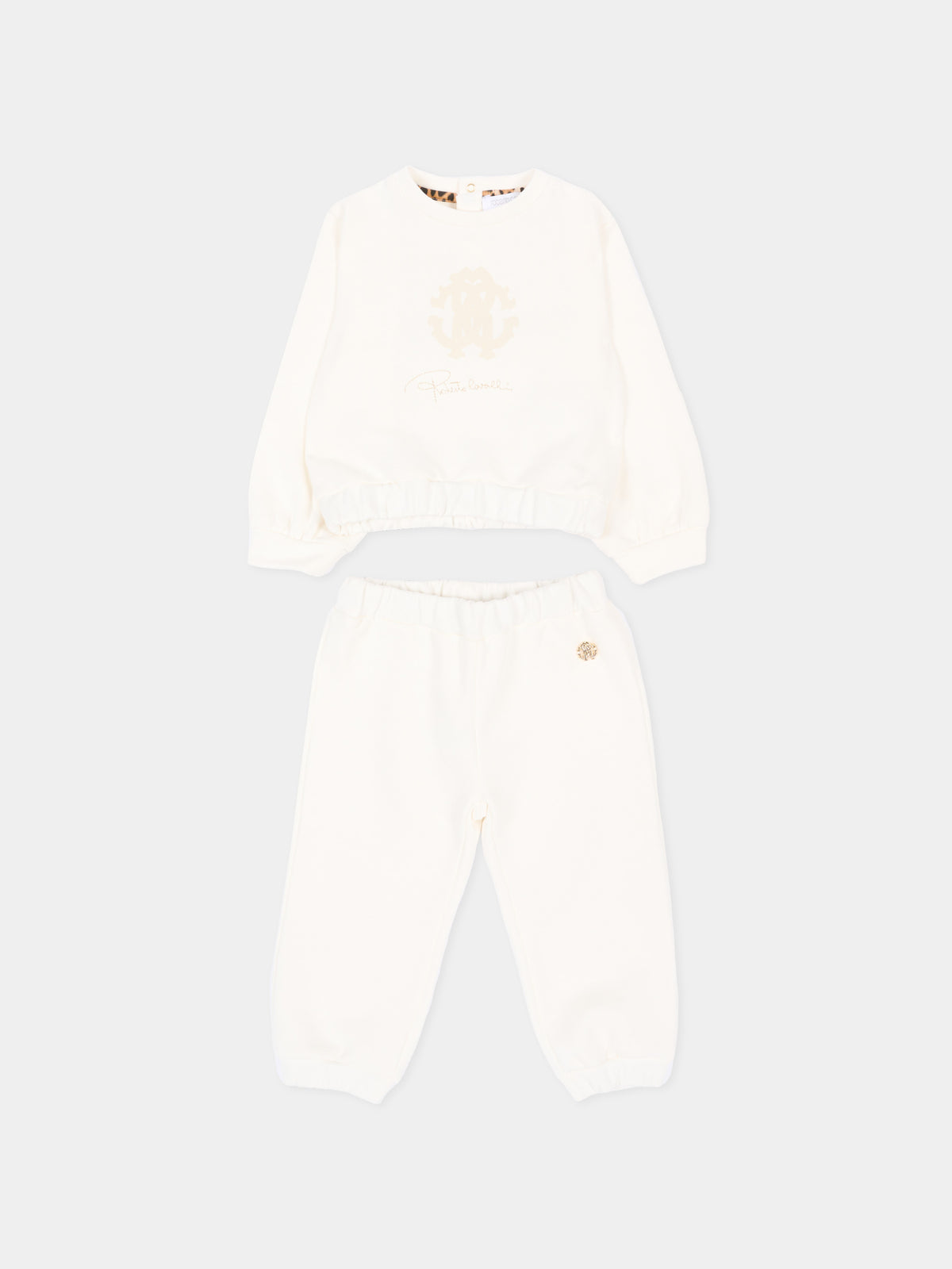Completo sportivo lungo avorio per neonati con logo,Roberto Cavalli Kids,CIA26034CF AVOR.CC/AV