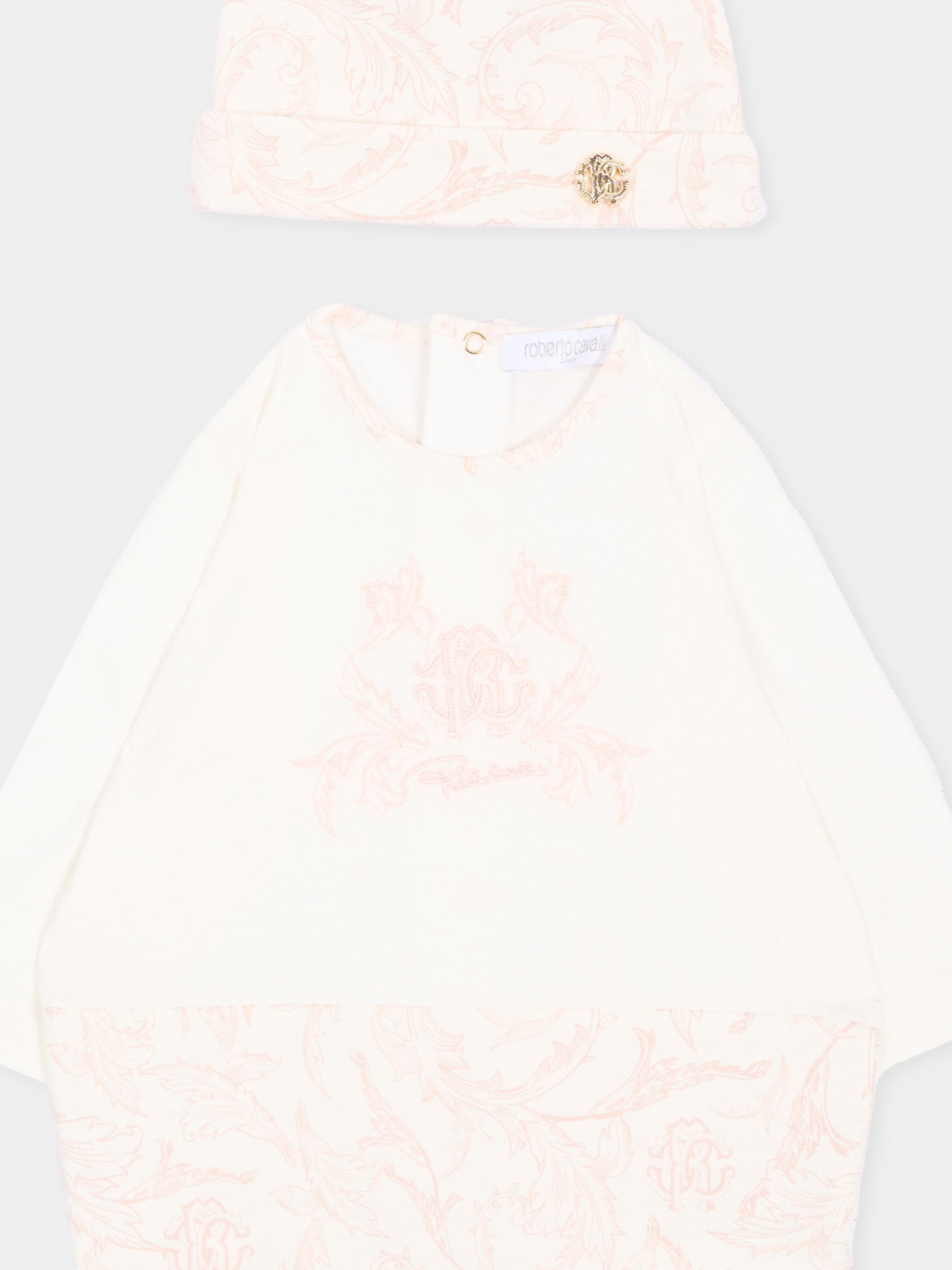 Pink baroque onesie set for Baby Girl with logo,Roberto Cavalli Kids,CLA26031TU AV.ROSA/A.