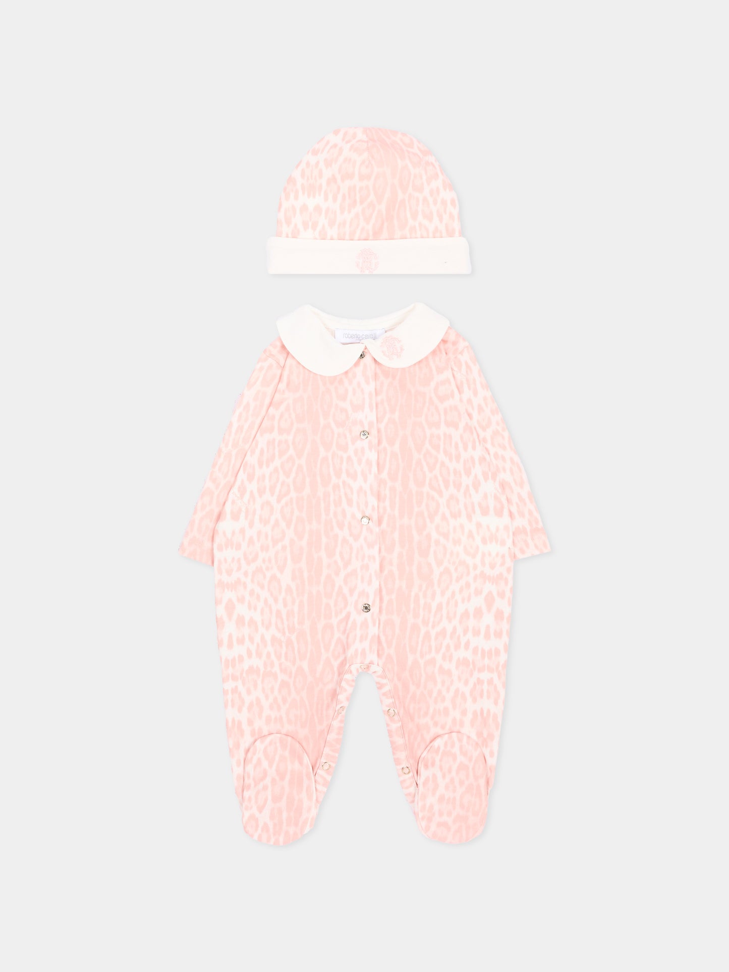 Set tutina rosa animalier per neonata con logo,Roberto Cavalli Kids,CLA26028TU GIAG.ROSA