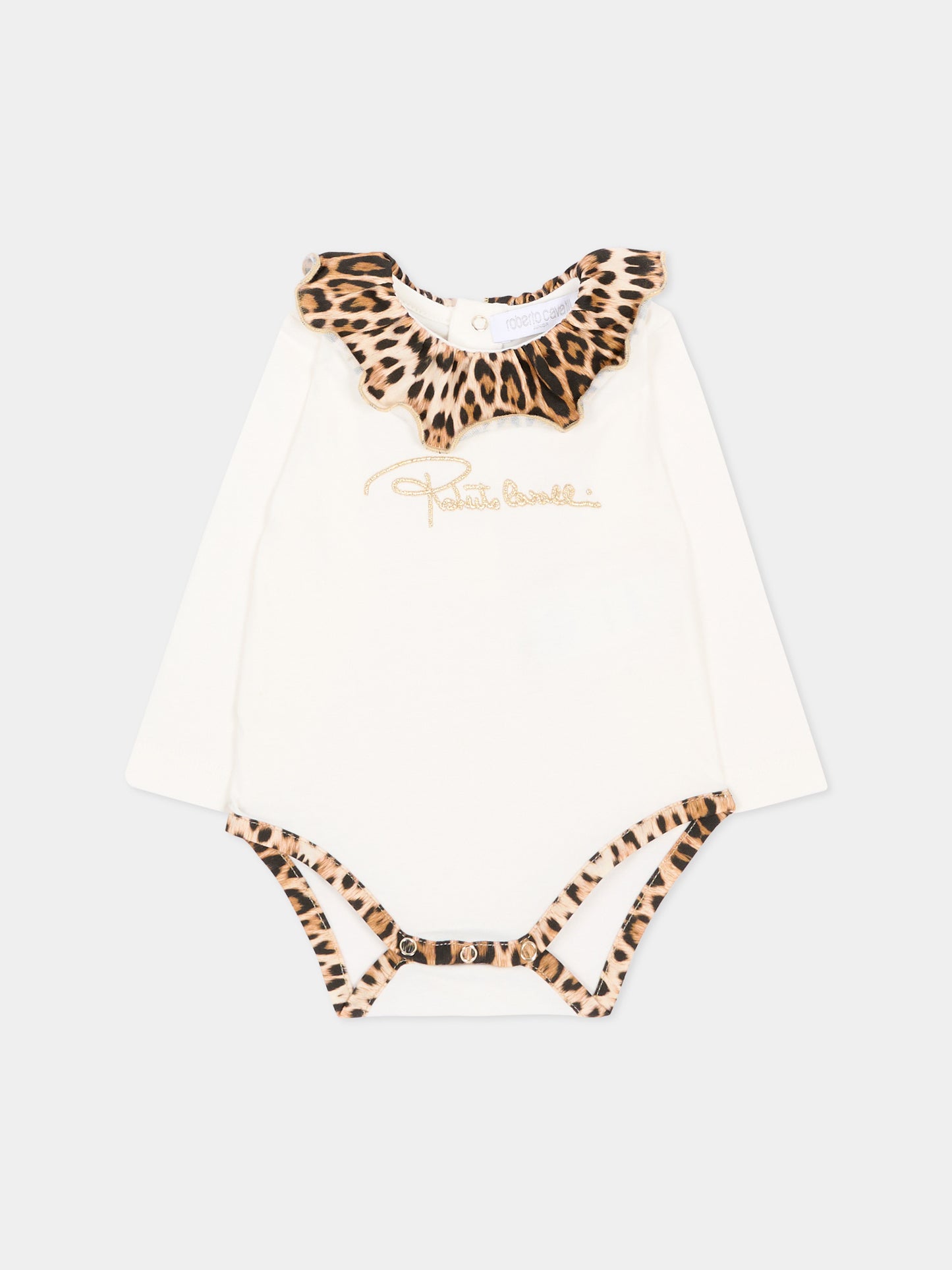 Tutina avorio animalier per neonata con logo,Roberto Cavalli Kids,CLA26016TU AVOR.CC/GN