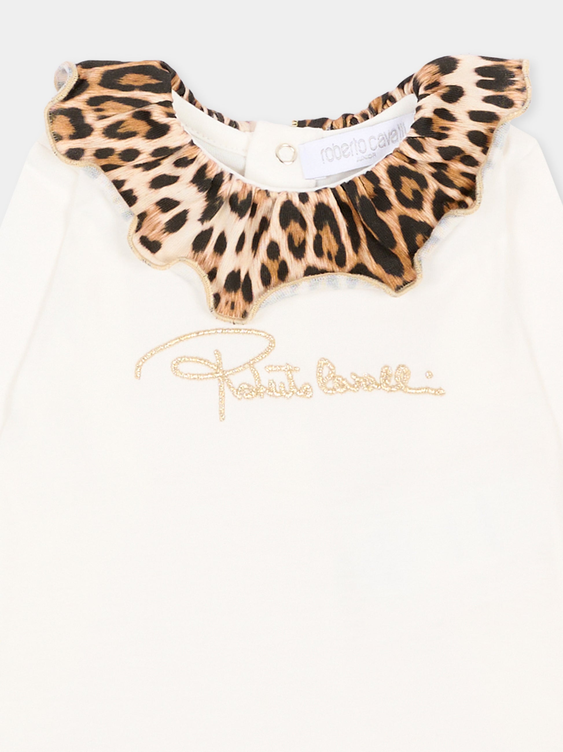 Tutina avorio animalier per neonata con logo,Roberto Cavalli Kids,CLA26016TU AVOR.CC/GN