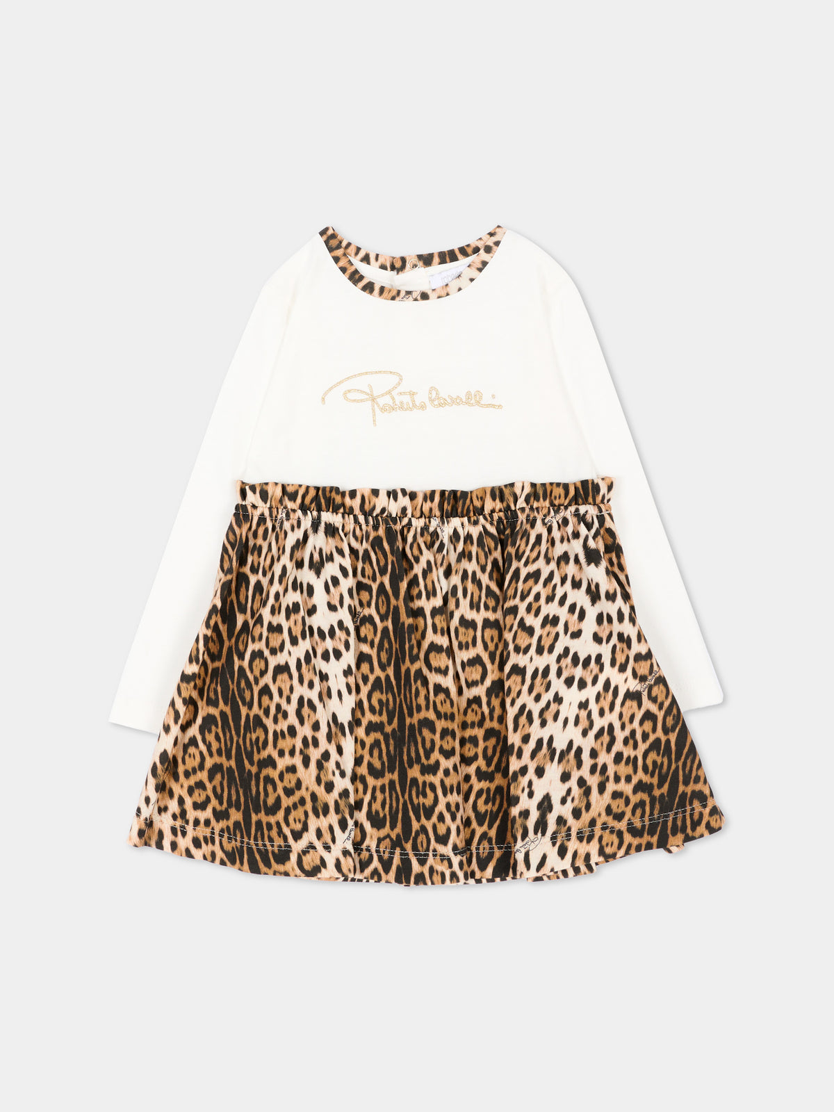 Vestito a manica lunga marrone per neonata animalier,Roberto Cavalli Kids,CIA26073VE AVOR.CC/GN