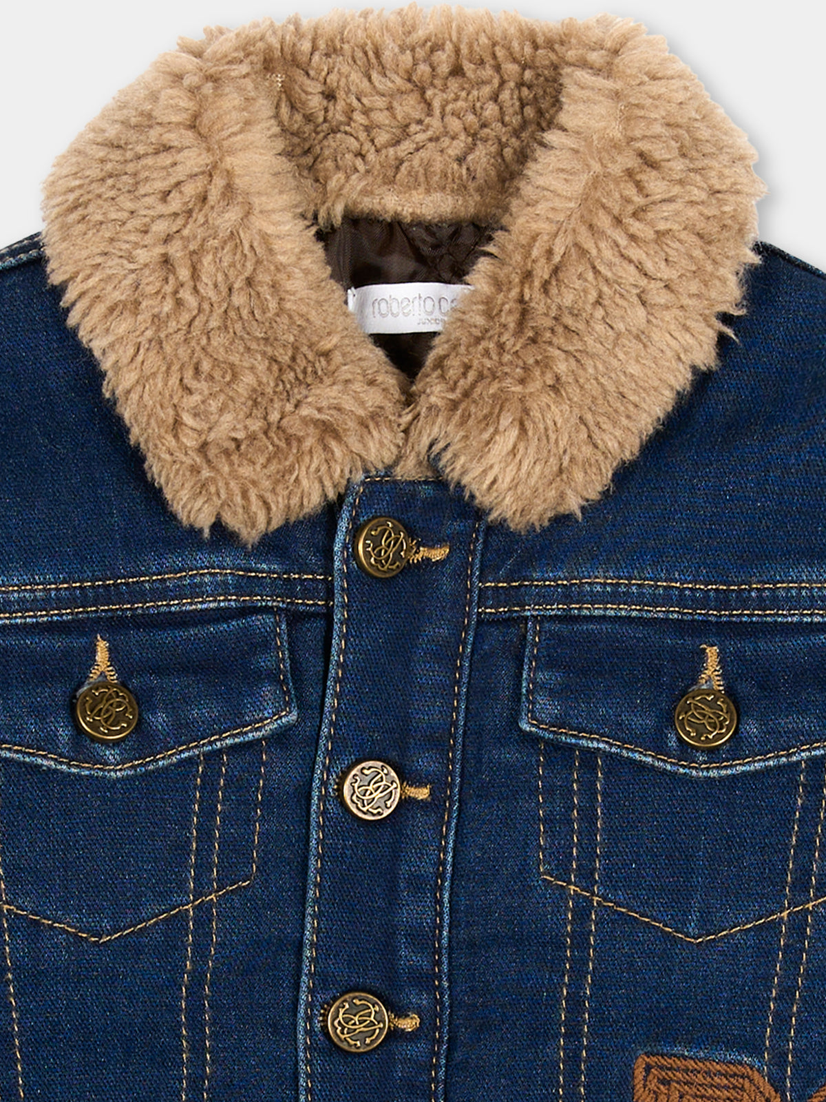 Giubbotto di jeans denim per neonato con logo,Roberto Cavalli Kids,CIA26133GB D.BLUE_DK