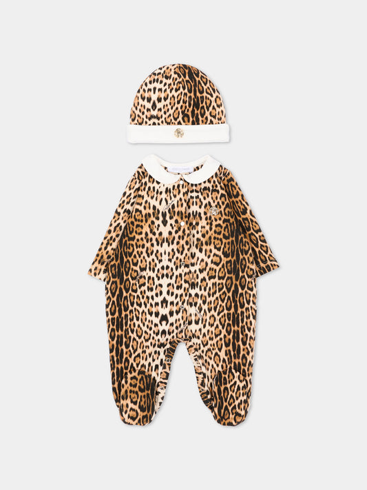 Set tutina marrone animalier per neonata,Roberto Cavalli Kids,CLA26001TU GIAG.N/G.N