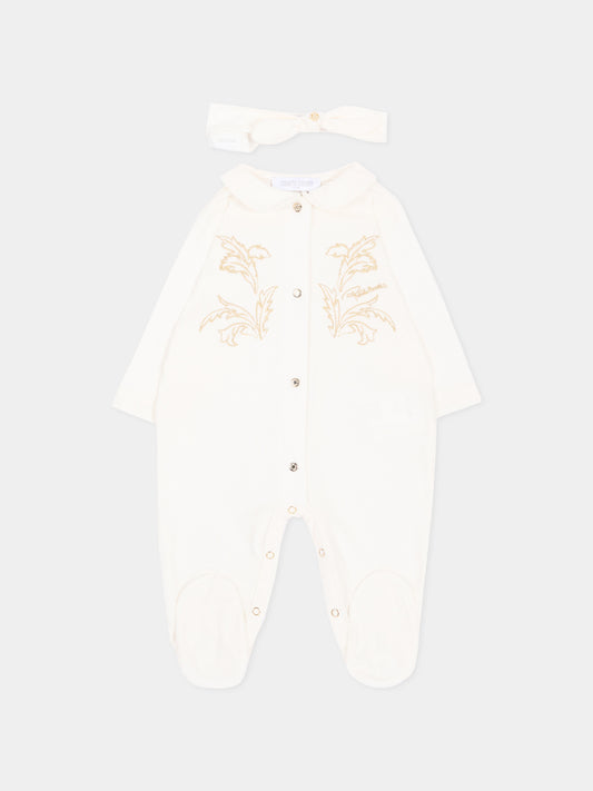 Set tutina avorio per neonati con ricamo,Roberto Cavalli Kids,CLA26030TU AVORIO_C.C