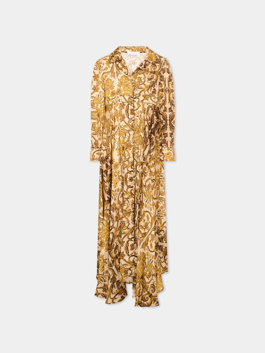 Vestito oro per bambina con stampa barocca,Roberto Cavalli Kids,CGA26030VE MAIOL.ORO