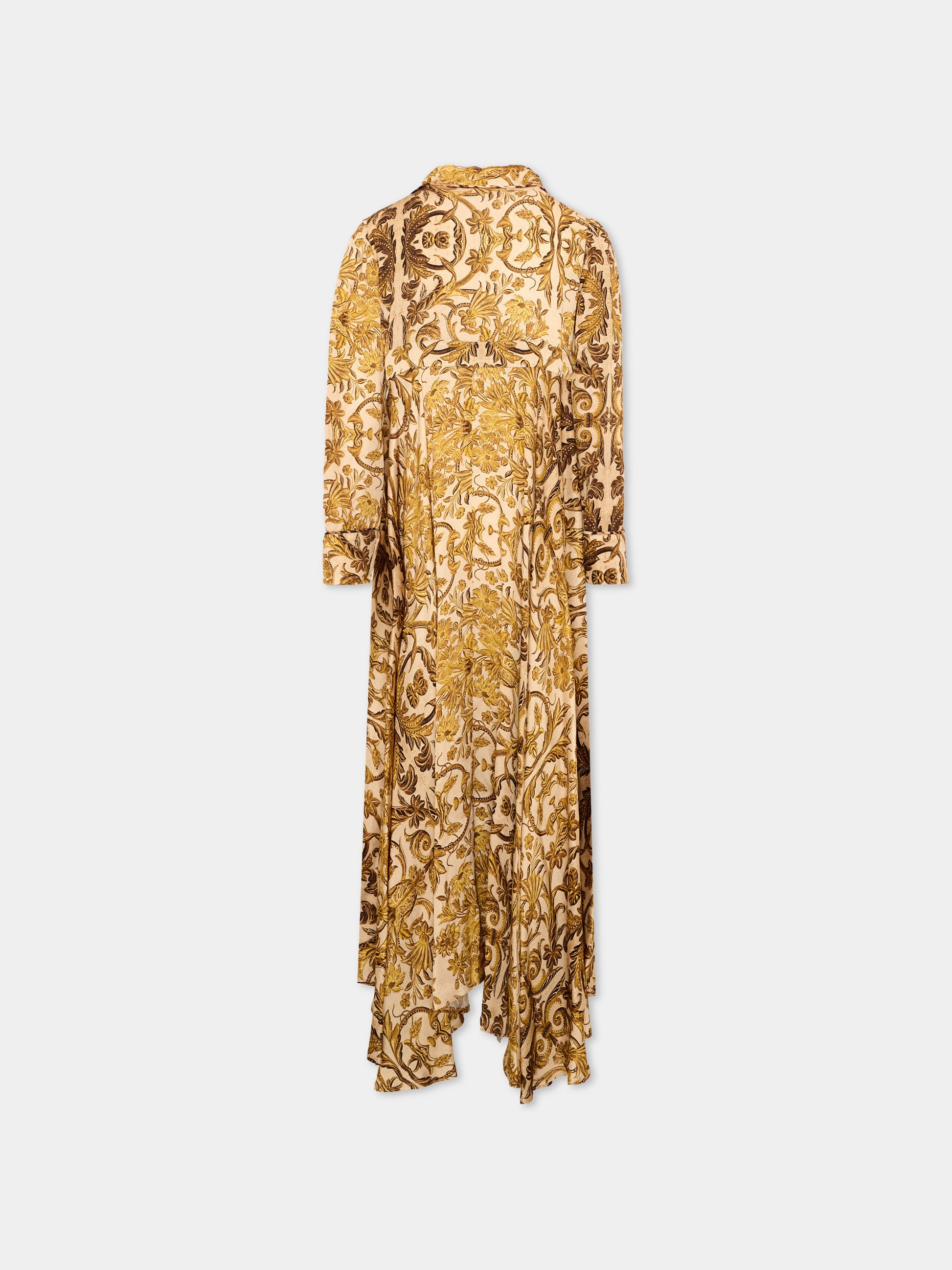 Vestito oro per bambina con stampa barocca,Roberto Cavalli Kids,CGA26030VE MAIOL.ORO