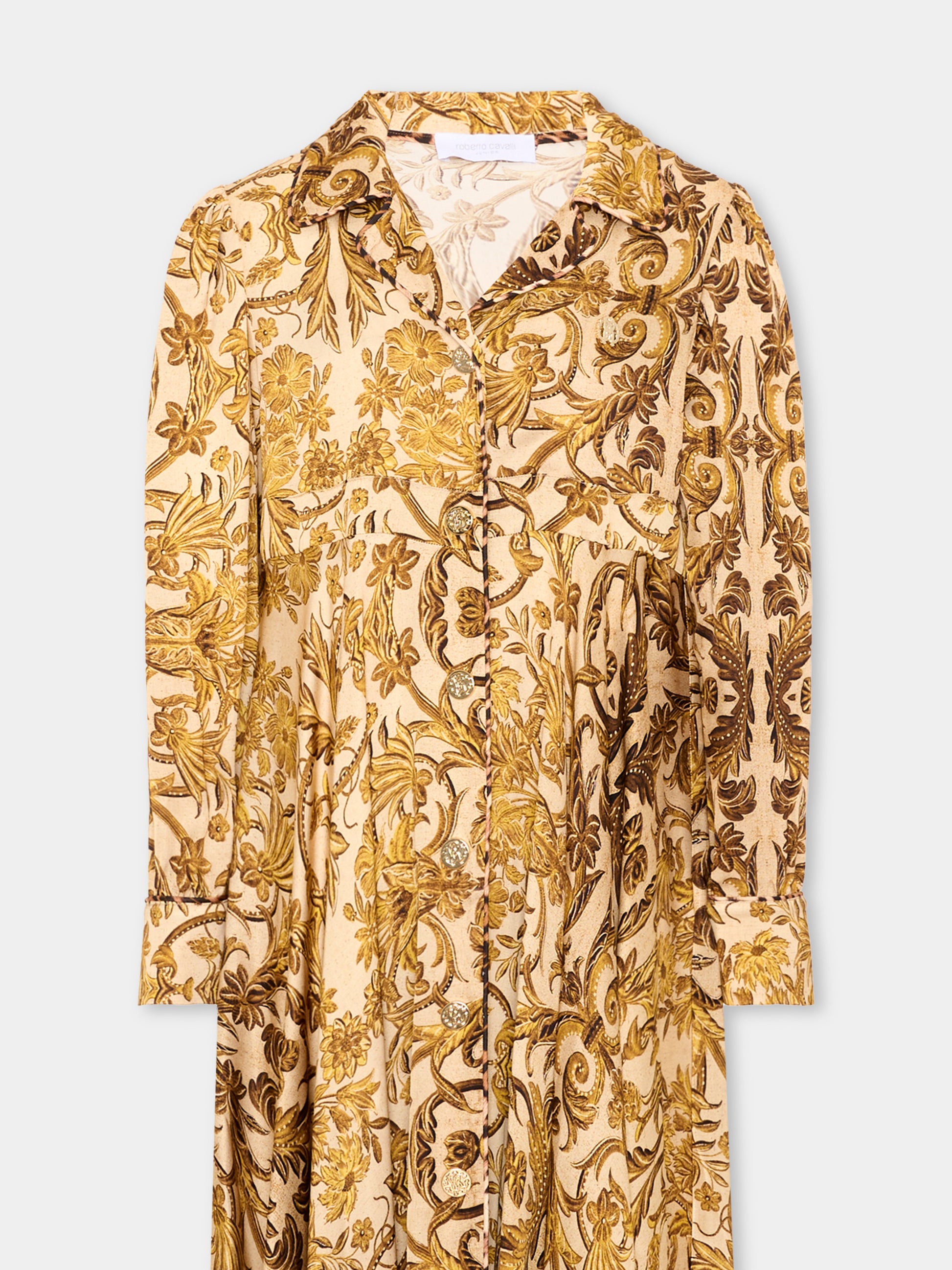 Vestito oro per bambina con stampa barocca,Roberto Cavalli Kids,CGA26030VE MAIOL.ORO