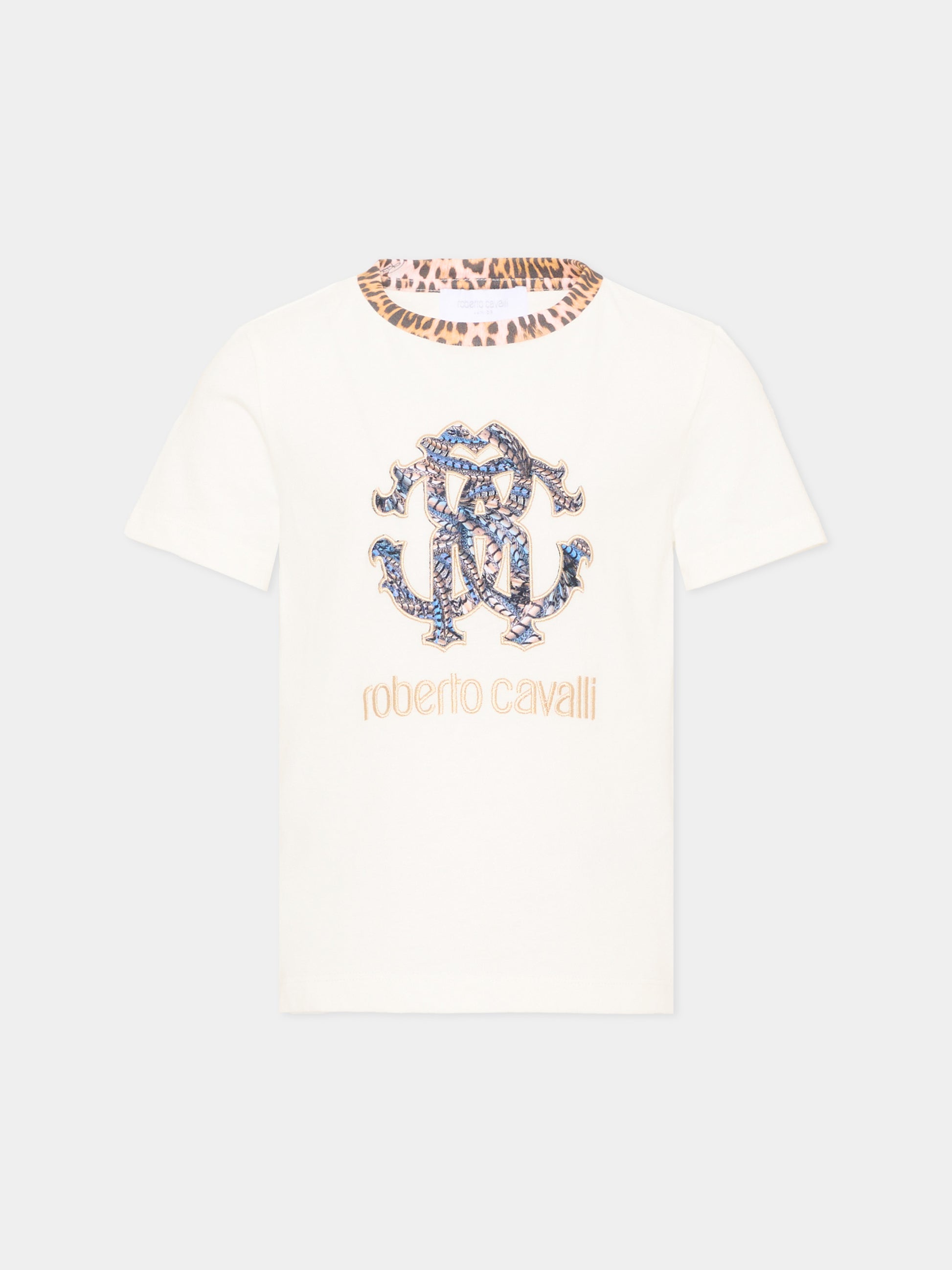 T-shirt avorio per bambina con logo,Roberto Cavalli Kids,CGA26046TS AVORIO_C.C