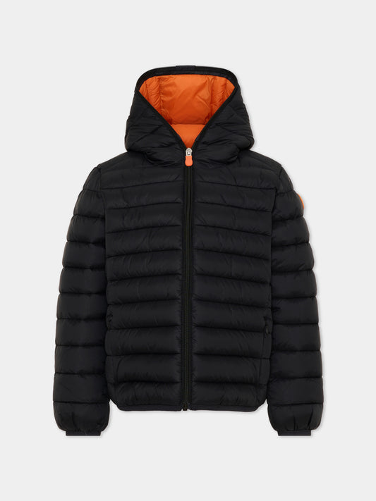 Piumino nero Dony per bambino con patch logo,Save The Duck Kids,J30650B GIGA23 10000