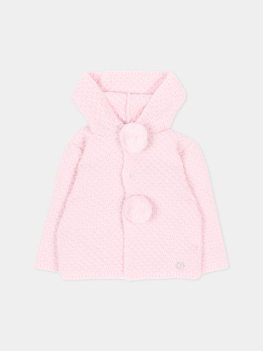 Cappotto rosa per neonata con pompon in maglia,Paz Rodríguez,012 114140 30 H56