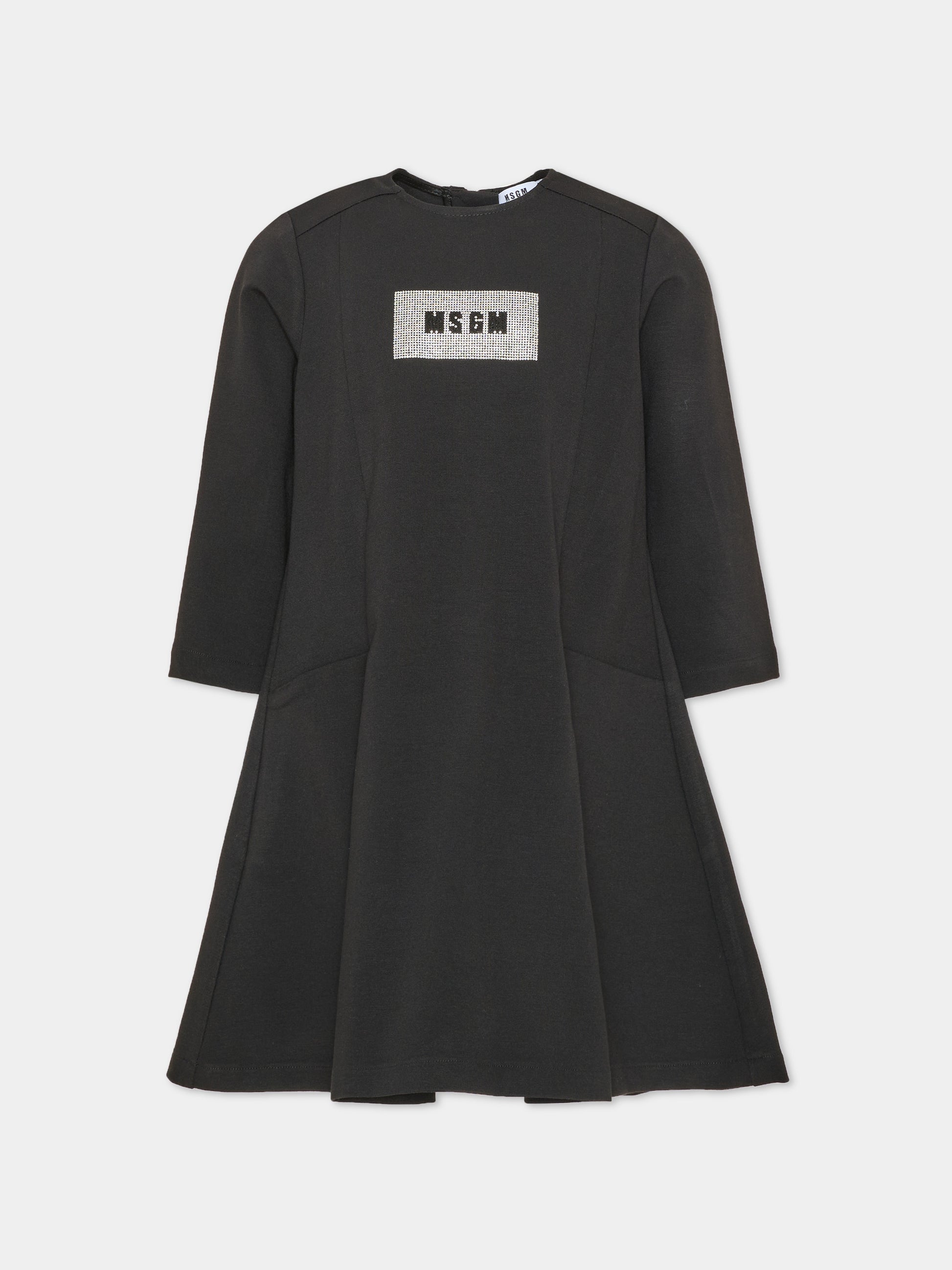 Vestito a manica lunga nero per bambina con logo,Msgm Kids,F6MSJGDR325 110