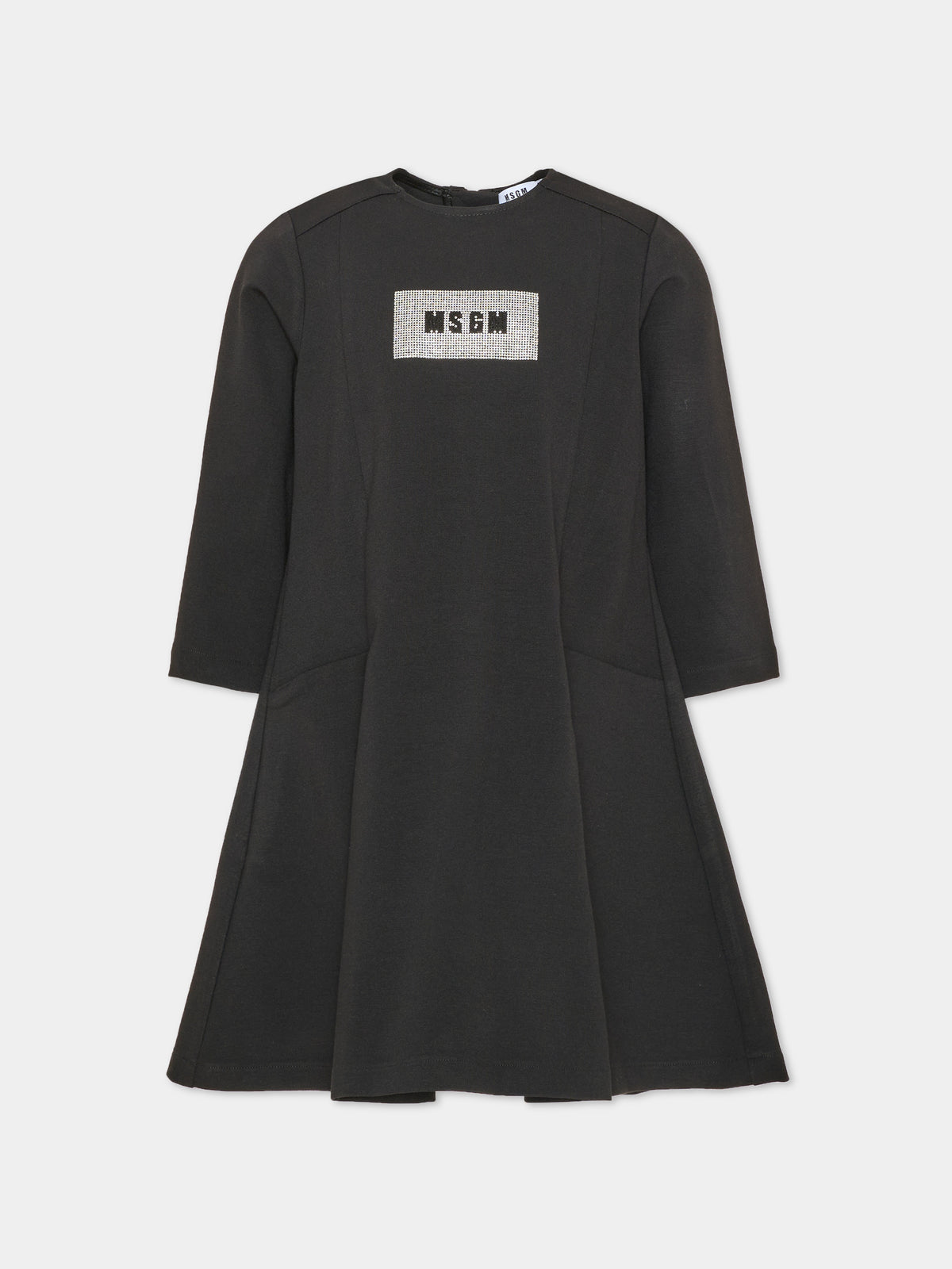 Vestito a manica lunga nero per bambina con logo,Msgm Kids,F6MSJGDR325 110