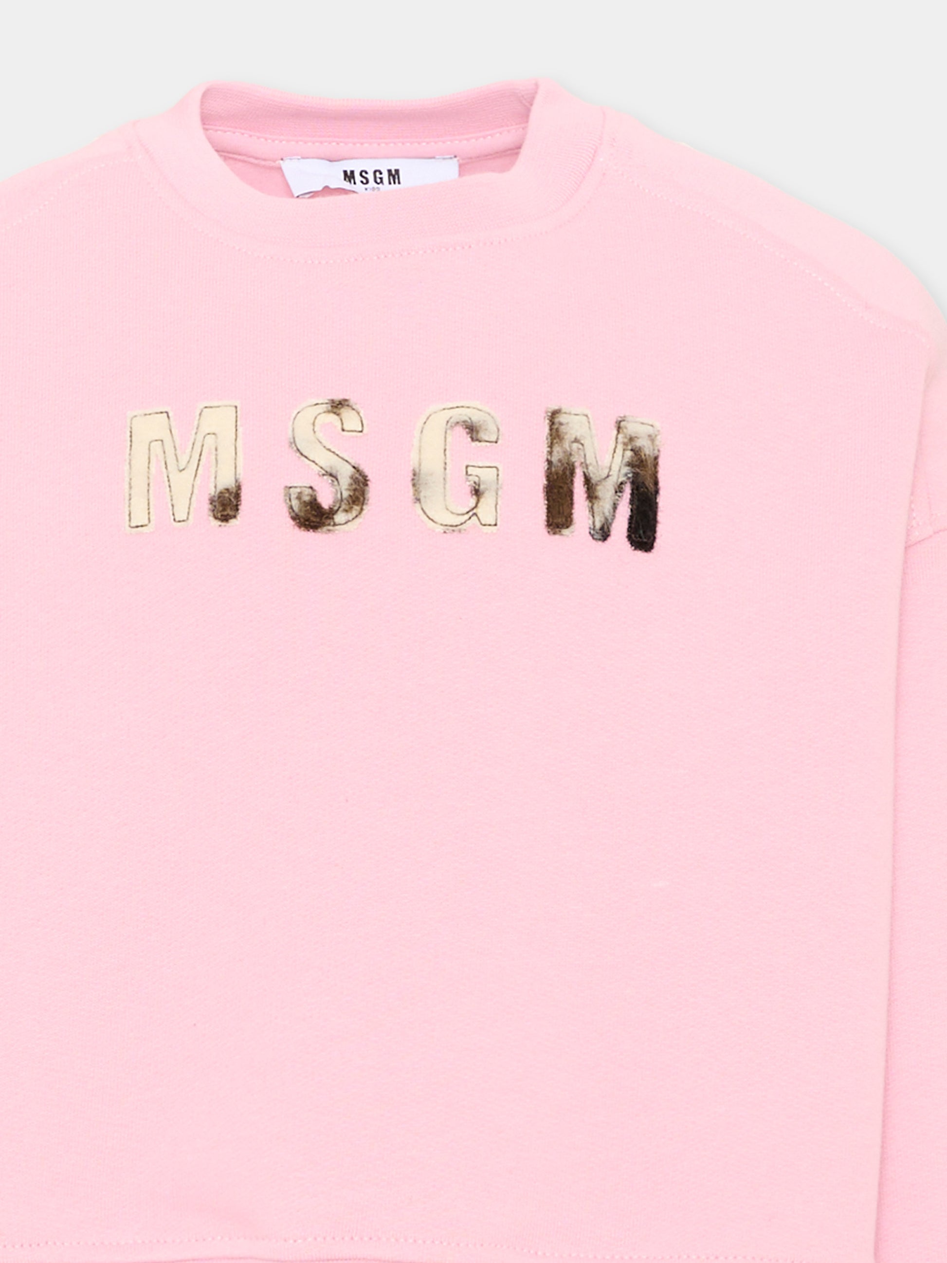 Felpa girocollo rosa per bambina con logo,Msgm Kids,F6MSJGSW068 MS090