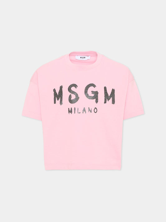T-Shirt rosa per bambina con logo,Msgm Kids,F6MSJGTH046 MS090
