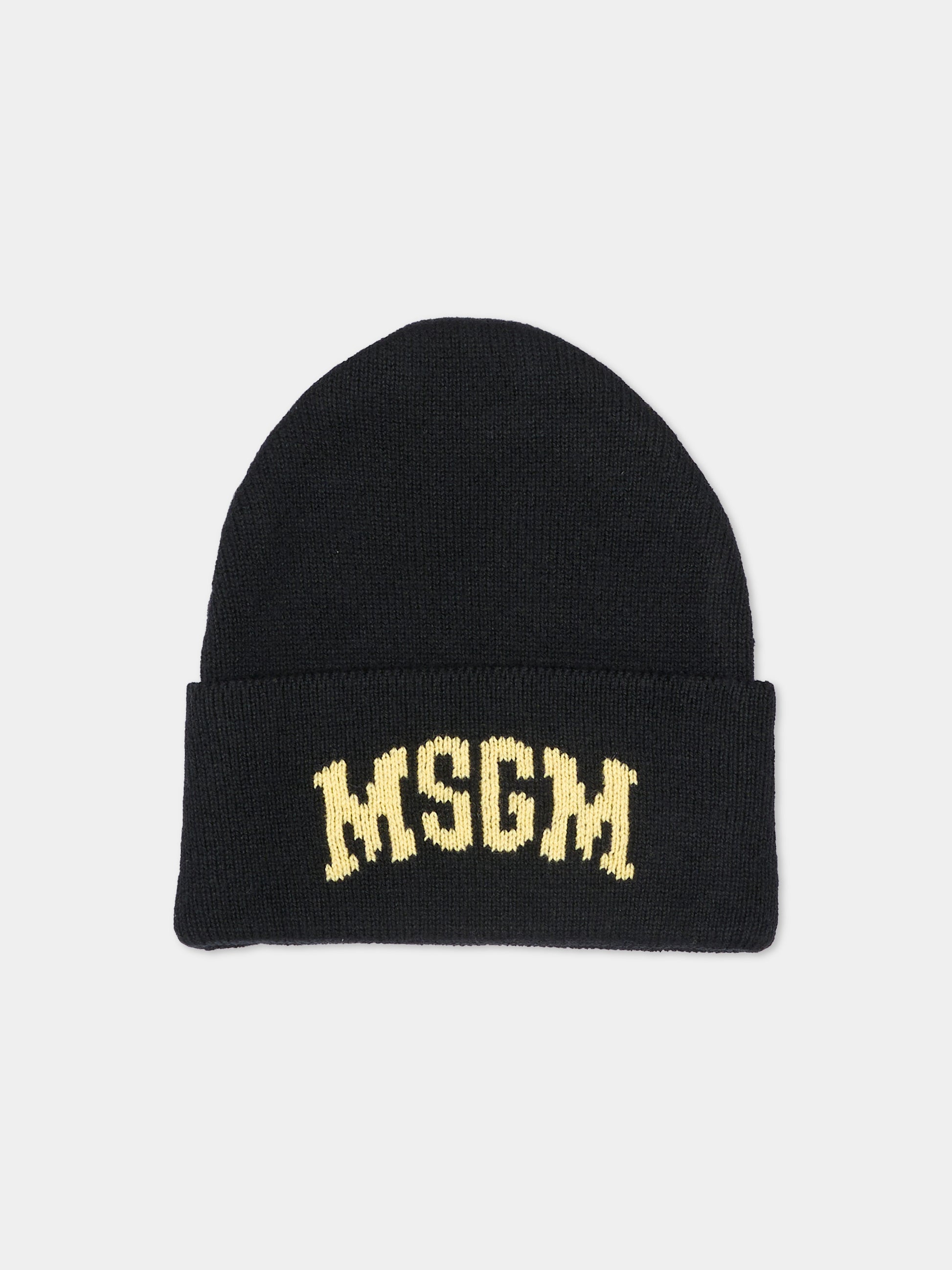 Berretto nero per bambini con logo,Msgm Kids,F6MSJUHT029 110