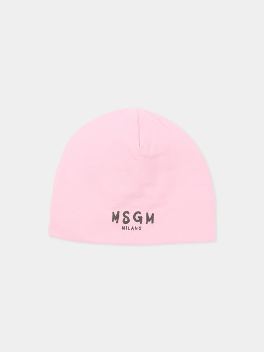 Berretto rosa per bambina con logo,Msgm Kids,F6MSJUHT184 MS090