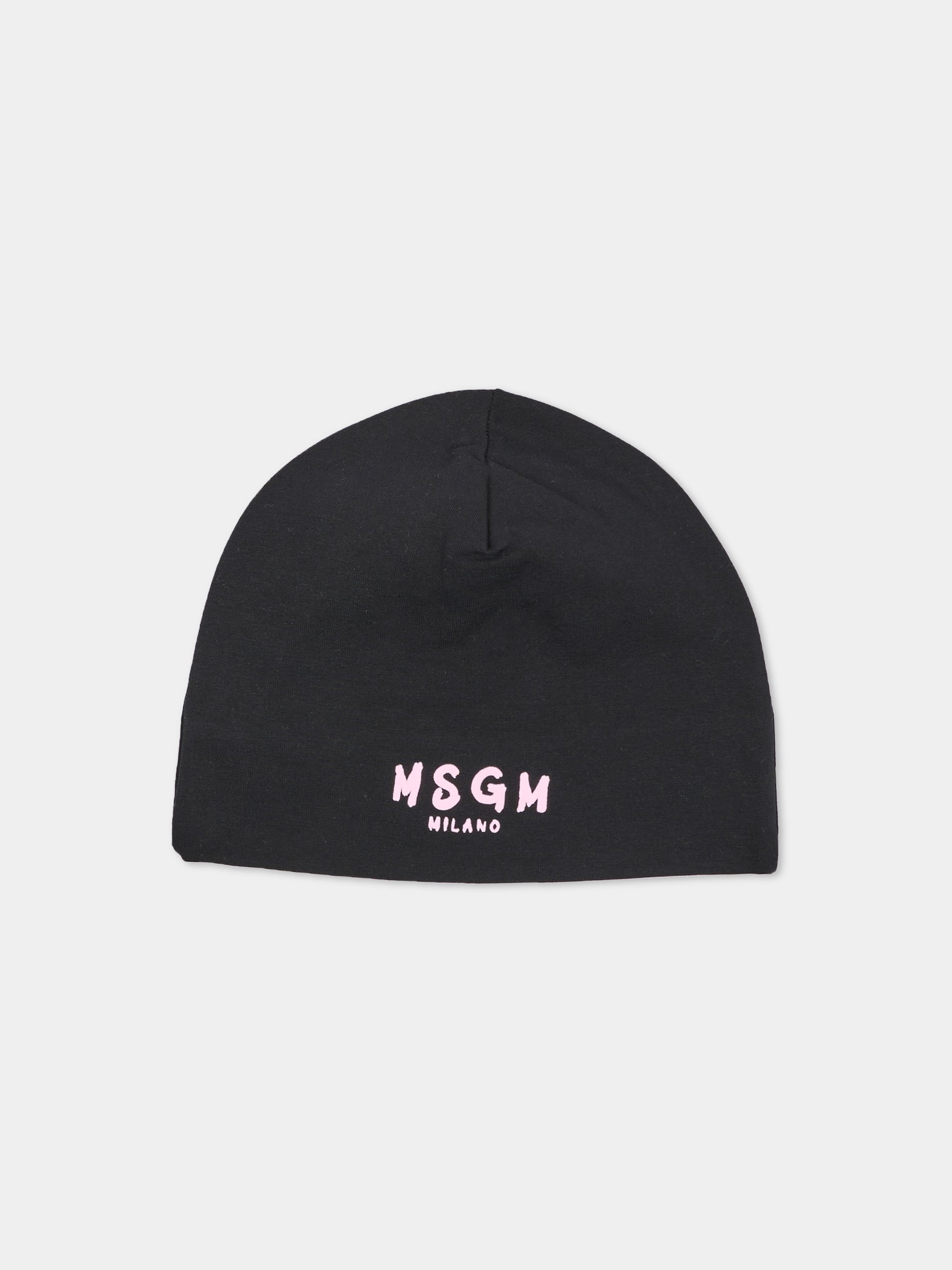 Berretto nero per bambina con logo,Msgm Kids,F6MSJUHT184 MS092