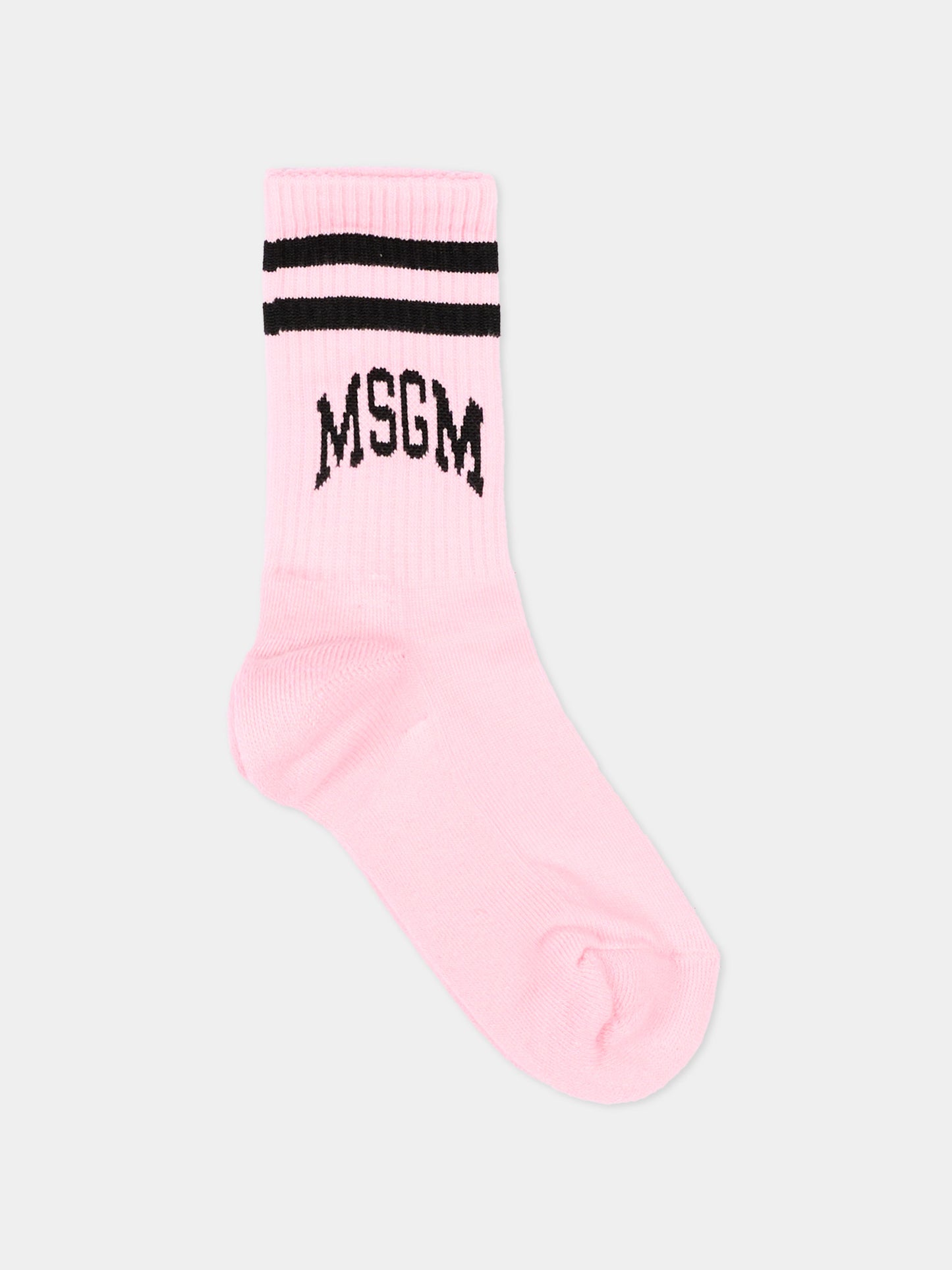 Calza spugna rosa per bambina con logo,Msgm Kids,F6MSJUSO297 MS090