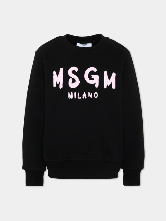 Felpa nera per bambina con logo,Msgm Kids,F6MSJUSW009 MS092
