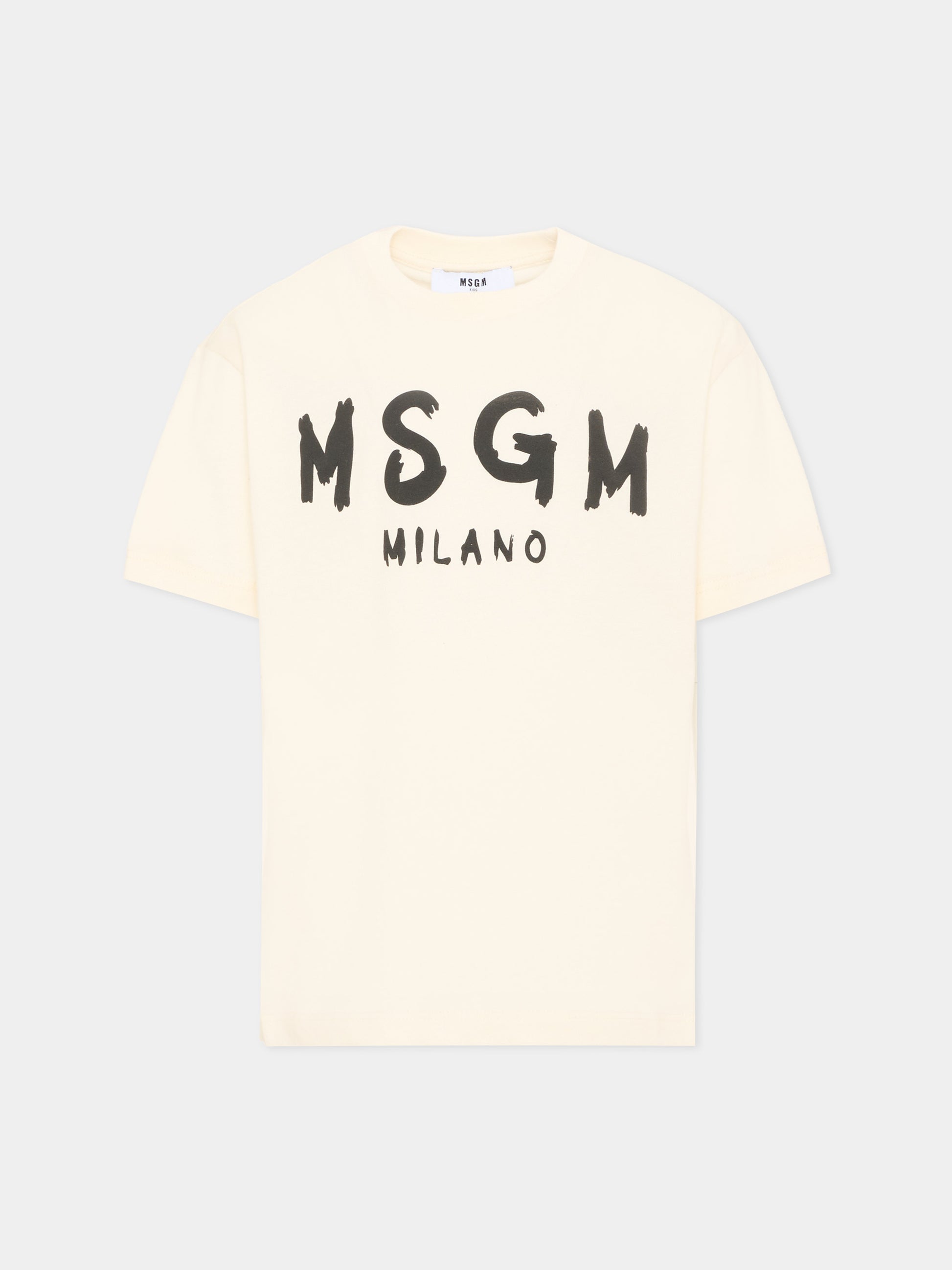 T-Shirt avorio per bambini con logo,Msgm Kids,F6MSJUTH010 013