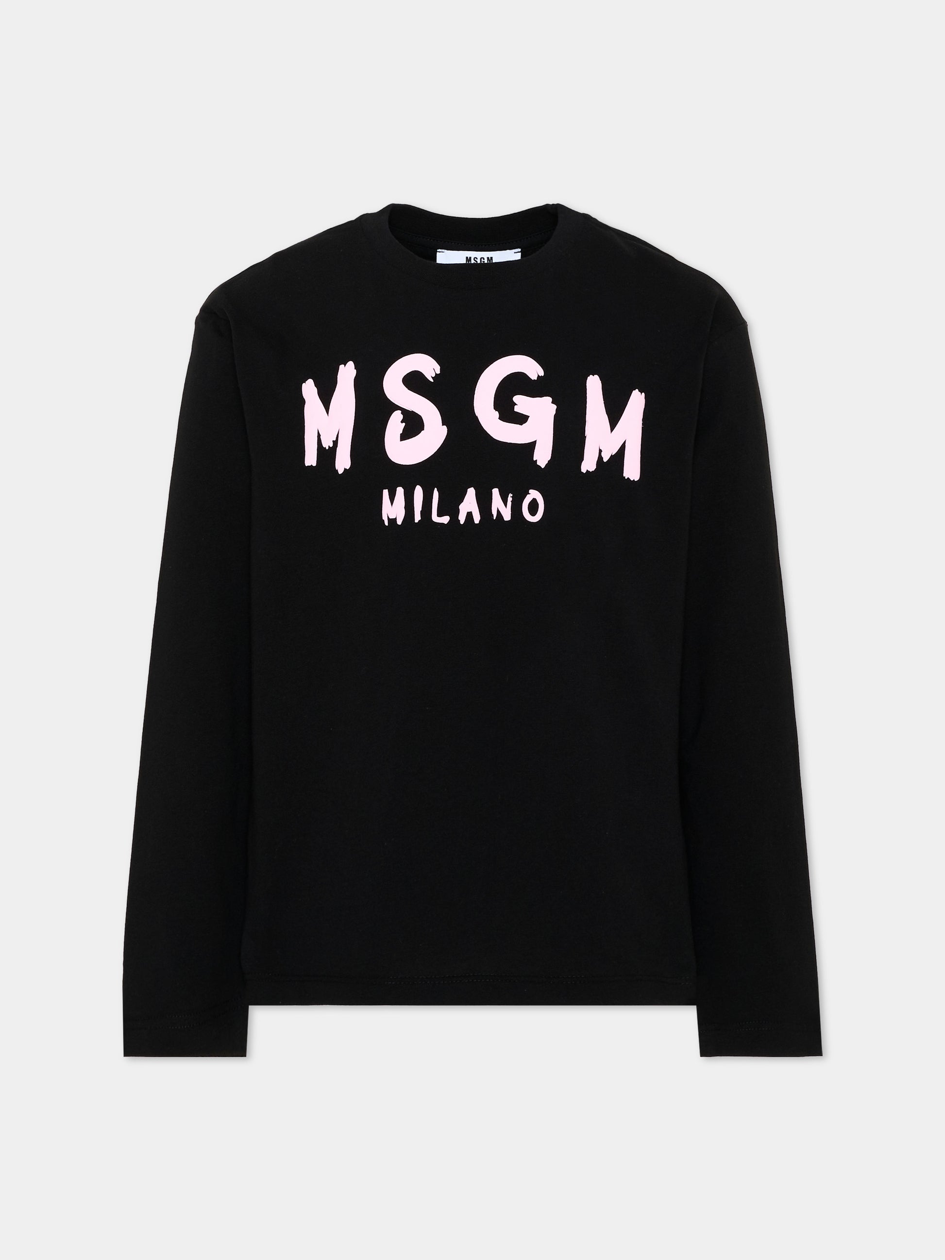 T-shirt nera per bambina con logo,Msgm Kids,F6MSJUTH012 MS092