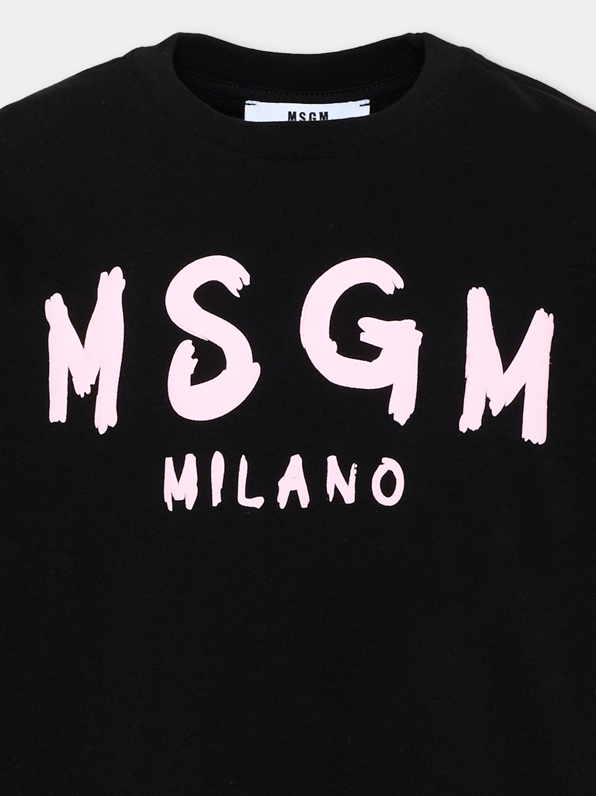 T-shirt nera per bambina con logo,Msgm Kids,F6MSJUTH012 MS092