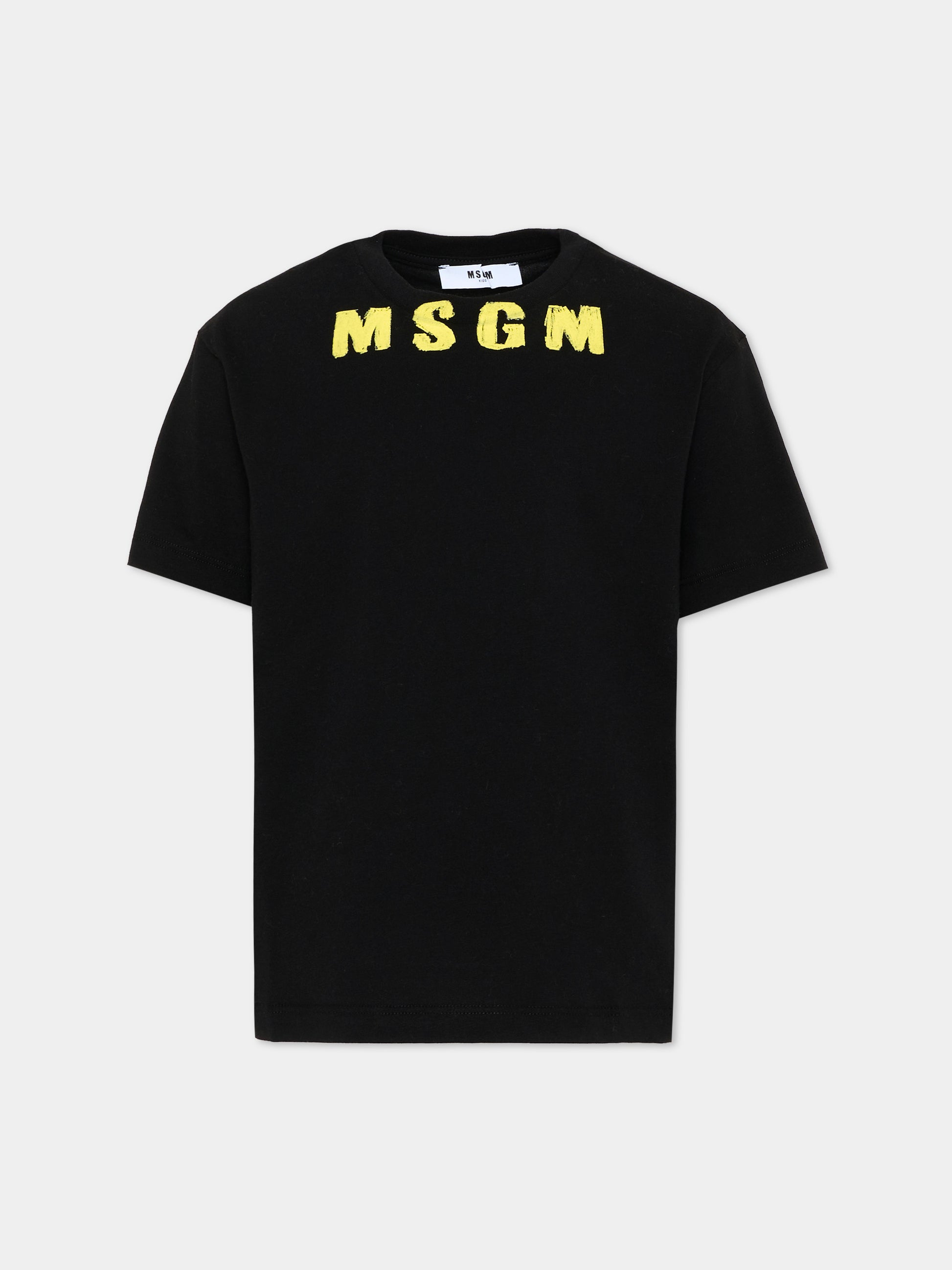 T-Shirt nera per bambino con logo,Msgm Kids,F6MSJUTH017 110