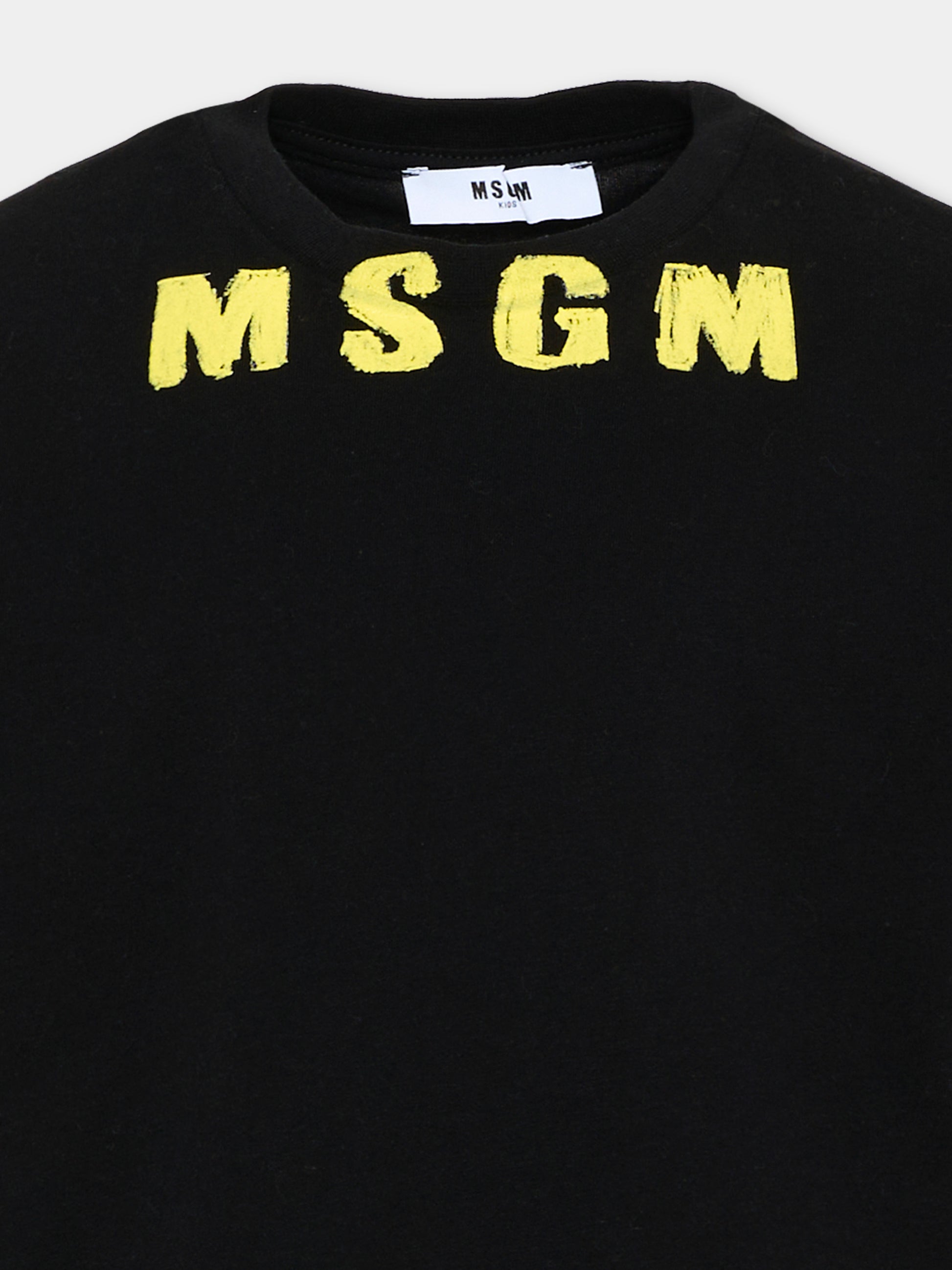 T-Shirt nera per bambino con logo,Msgm Kids,F6MSJUTH017 110