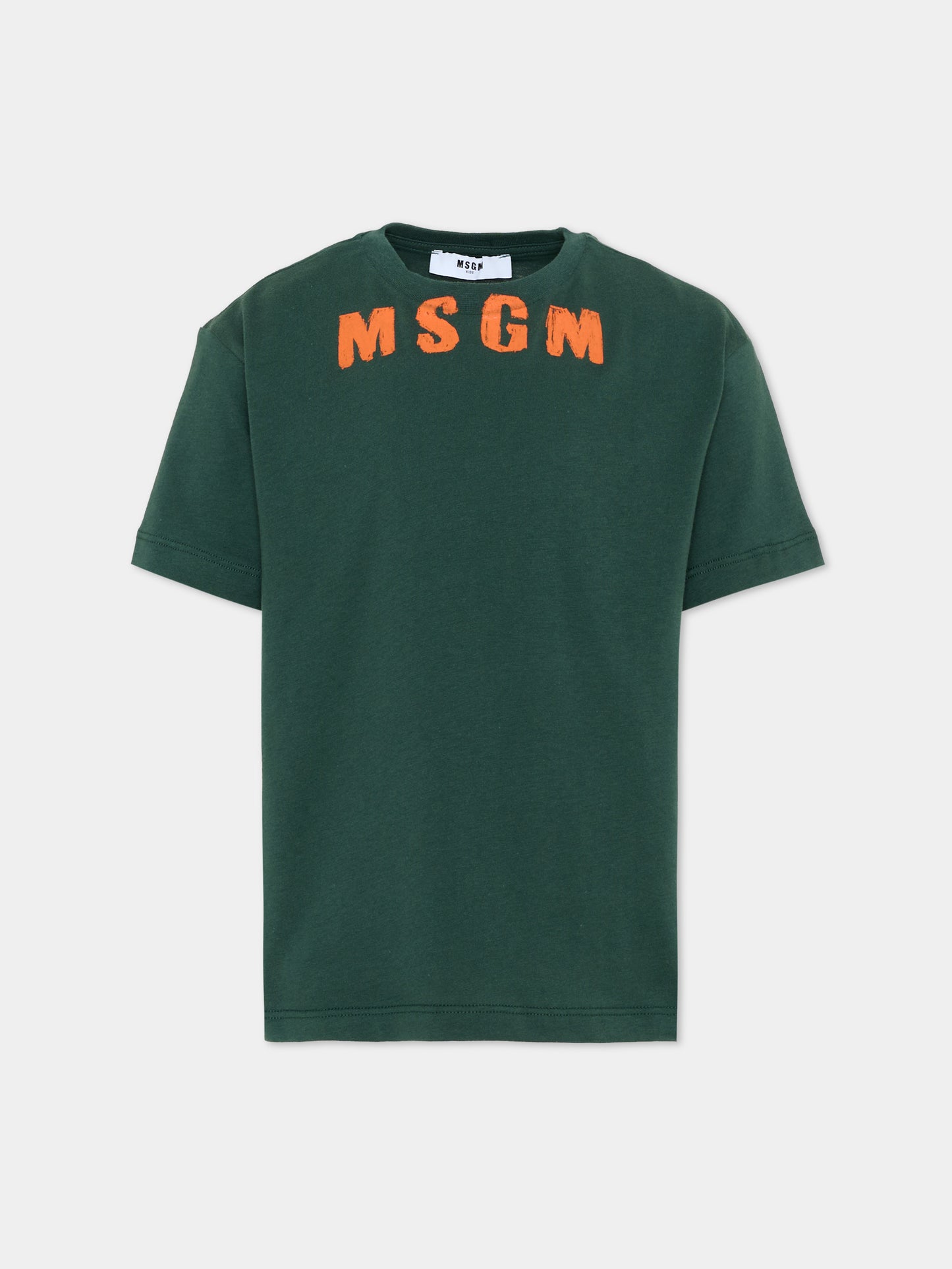 T-Shirt verde per bambino con logo,Msgm Kids,F6MSJUTH017 MS095