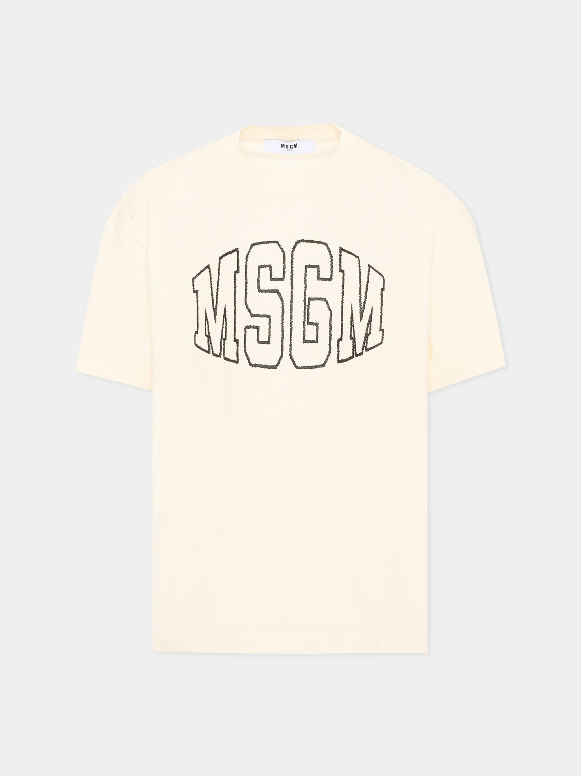 T-Shirt avorio con logo per bambini,Msgm Kids,F6MSJUTH038 013