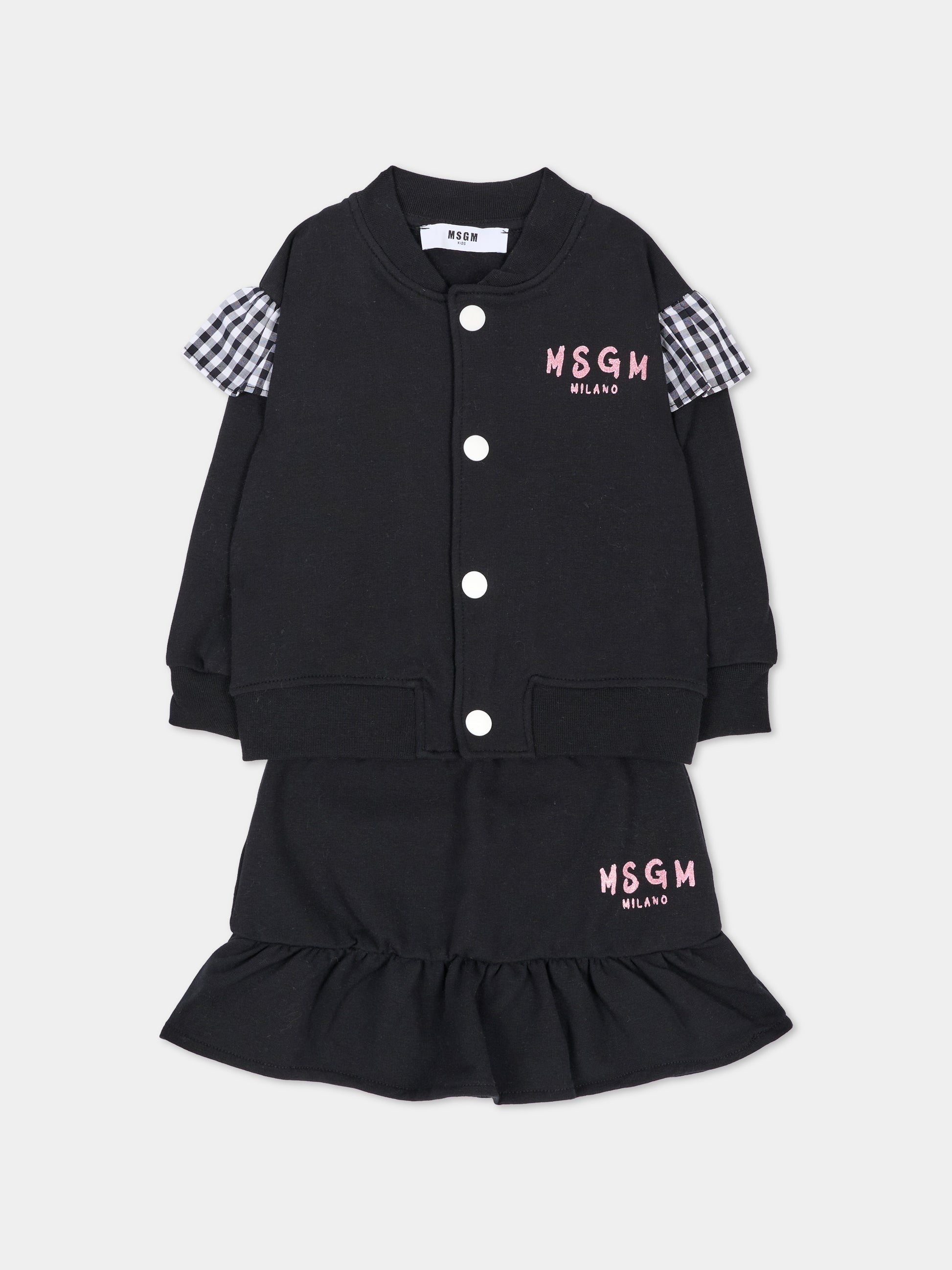 Completo sportivo lungo nero con logo,Msgm Kids,F6MSNGBS368 110